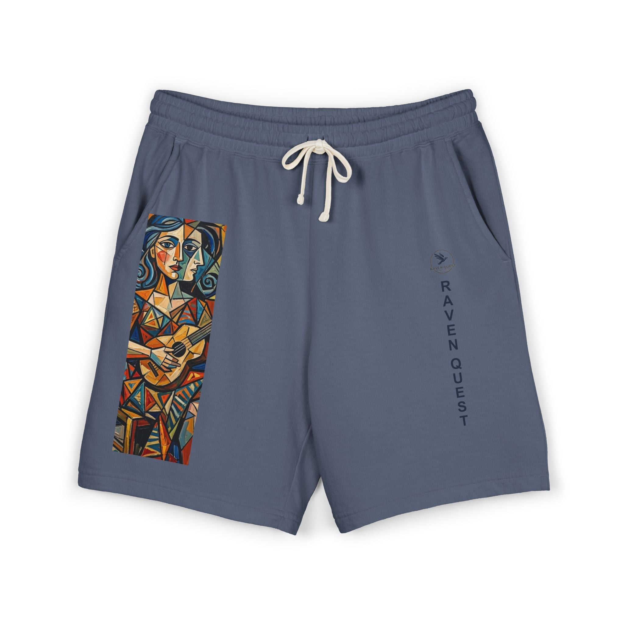 Picasso Inspired Fleece Sweat Shorts — Raven Quest Logo - Raven Quest Apparel