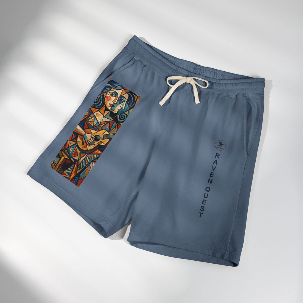Picasso Inspired Fleece Sweat Shorts — Raven Quest Logo - Raven Quest Apparel