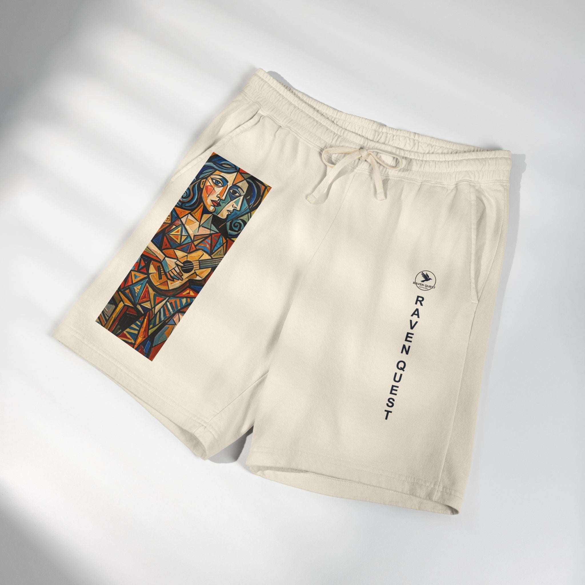 Picasso Inspired Fleece Sweat Shorts — Raven Quest Logo - Raven Quest Apparel