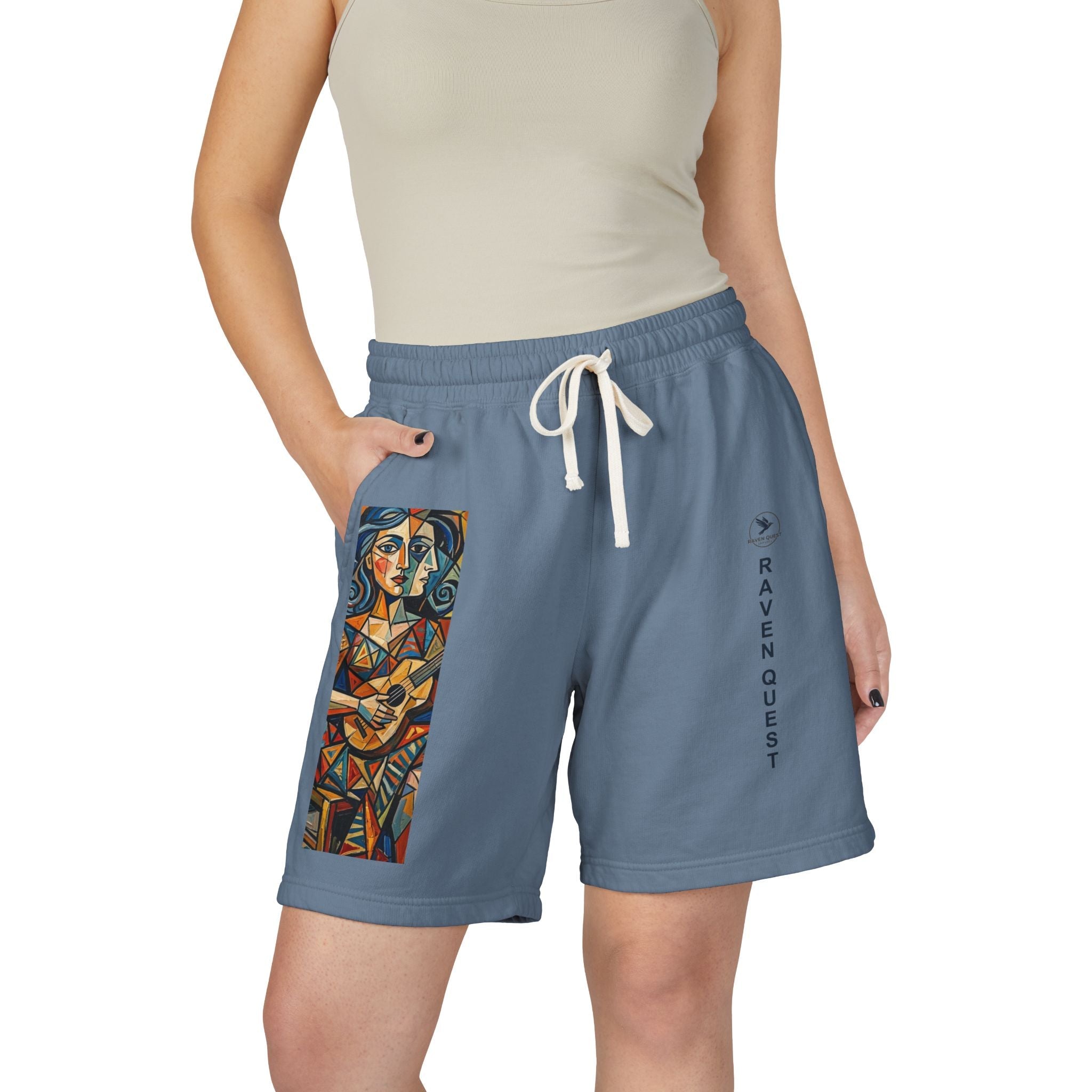 Picasso Inspired Fleece Sweat Shorts — Raven Quest Logo - Raven Quest Apparel