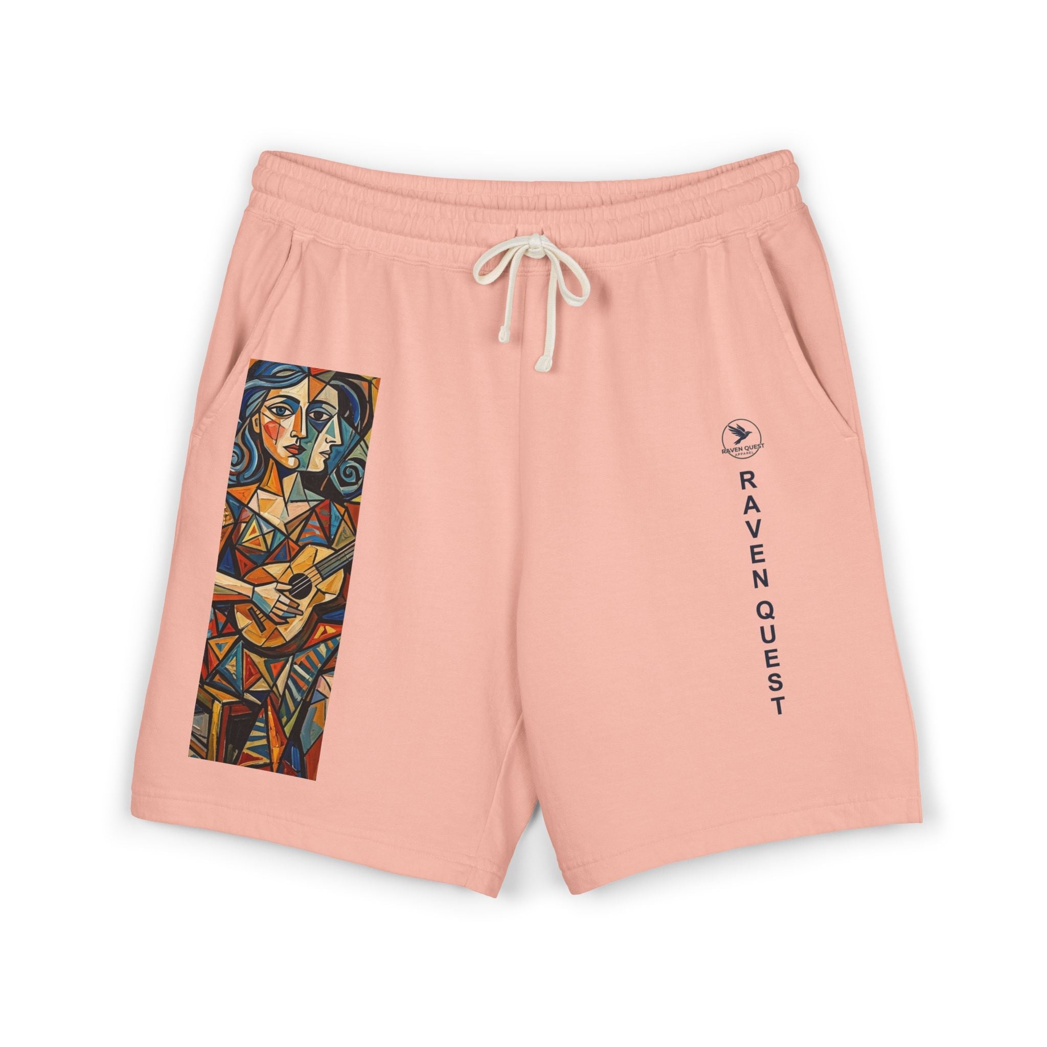 Picasso Inspired Fleece Sweat Shorts — Raven Quest Logo - Raven Quest Apparel