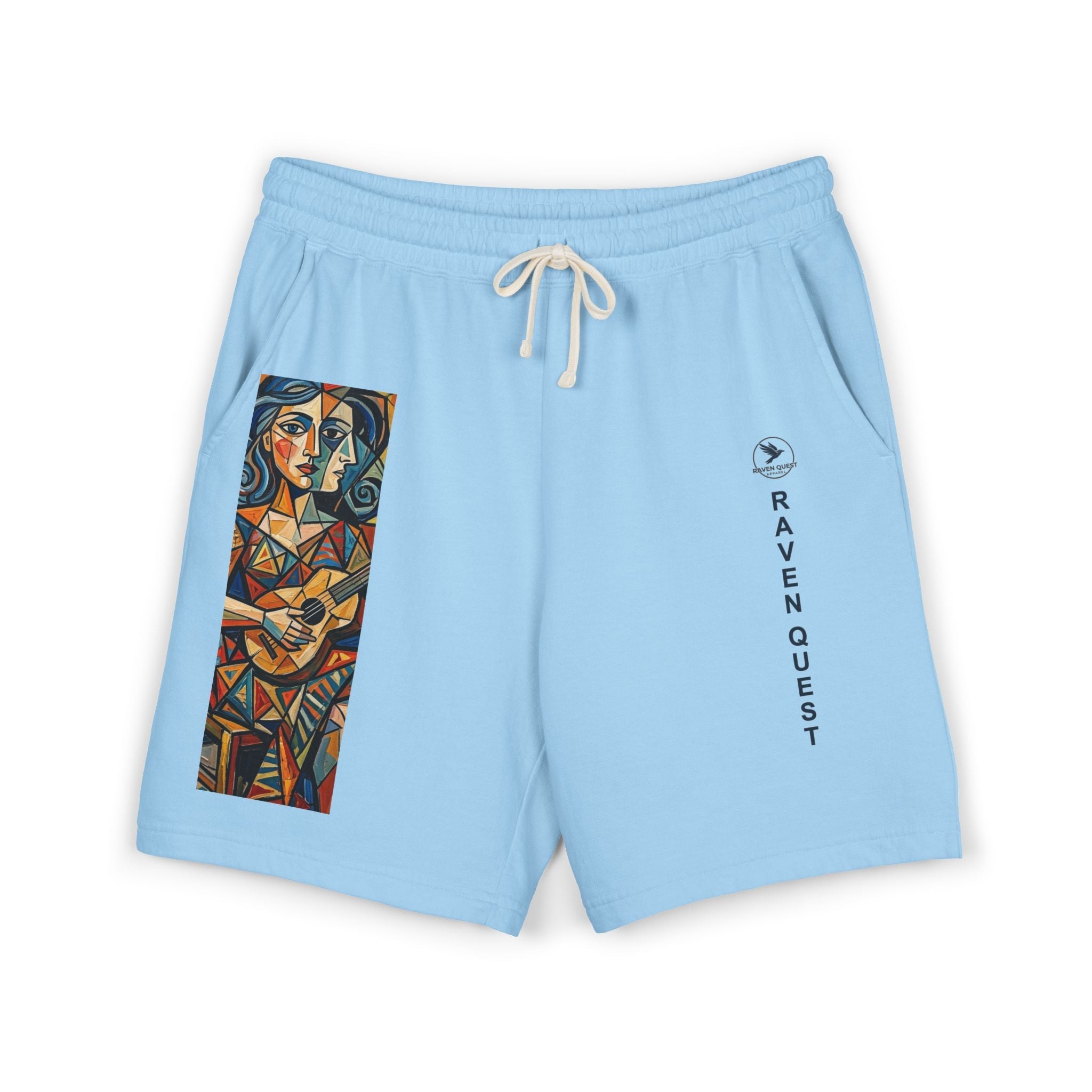 Picasso Inspired Fleece Sweat Shorts — Raven Quest Logo - Raven Quest Apparel