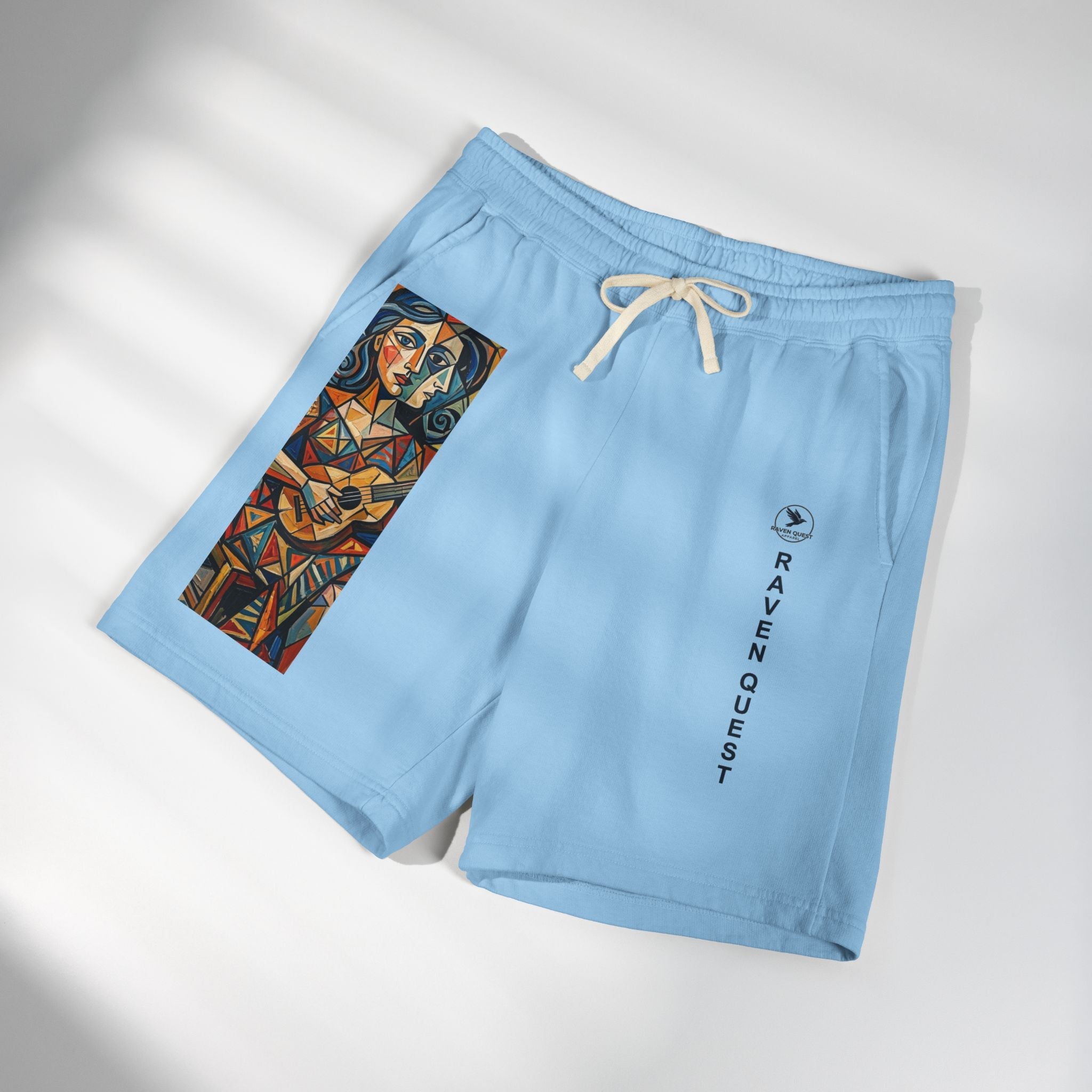 Picasso Inspired Fleece Sweat Shorts — Raven Quest Logo - Raven Quest Apparel