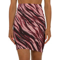 Pink Burgundy Zebra Print Pencil Skirt — Women's Mid - Waist Animal Print Fashion - Raven Quest Apparel