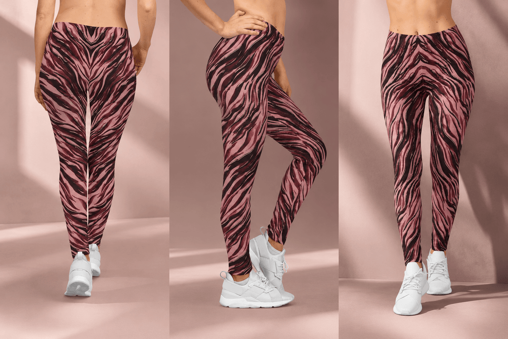 Pink Tiger Print Leggings — Women's Fashionable Animal - Print Full - Length Leggings - Raven Quest Apparel