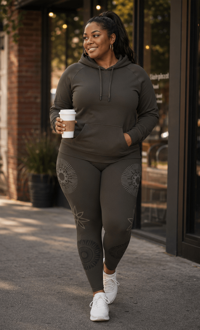 Plus Size Zen Leggings — Earthy Floral Mandala | Raven Quest Apparel - Raven Quest Apparel