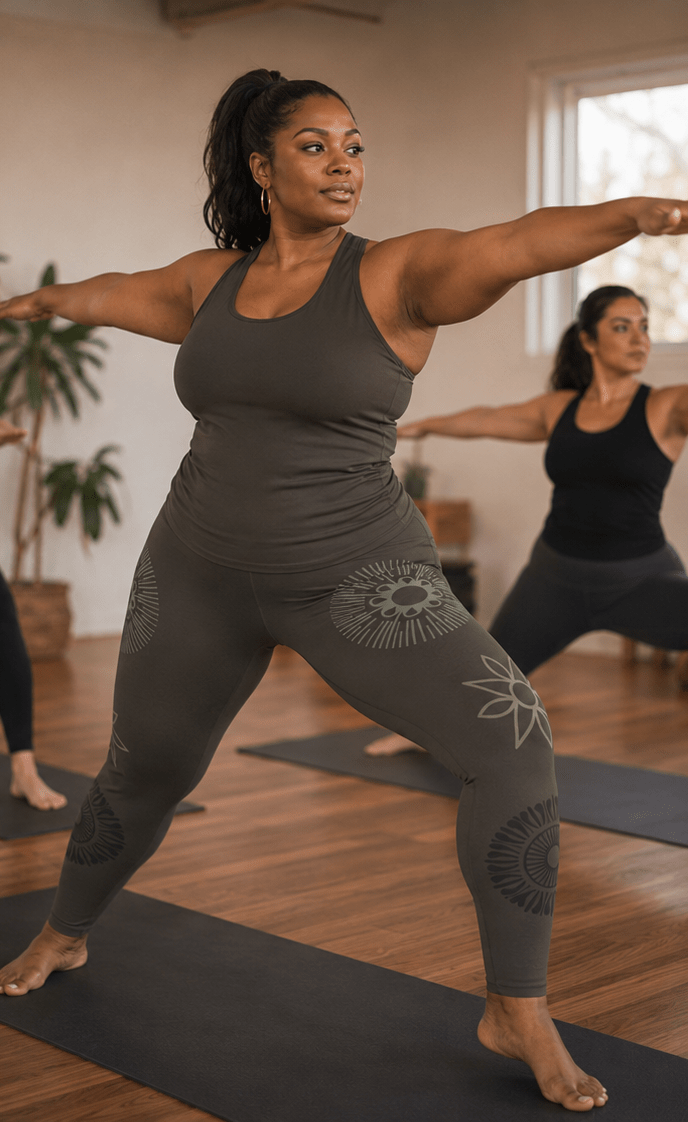 Plus Size Zen Leggings — Earthy Floral Mandala | Raven Quest Apparel - Raven Quest Apparel