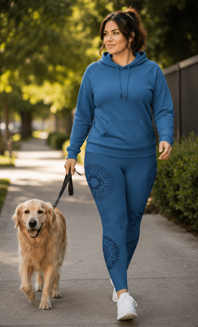 Plus Size Zen Mediterranean Blue Mandala Leggings | Raven Quest Apparel - Raven Quest Apparel