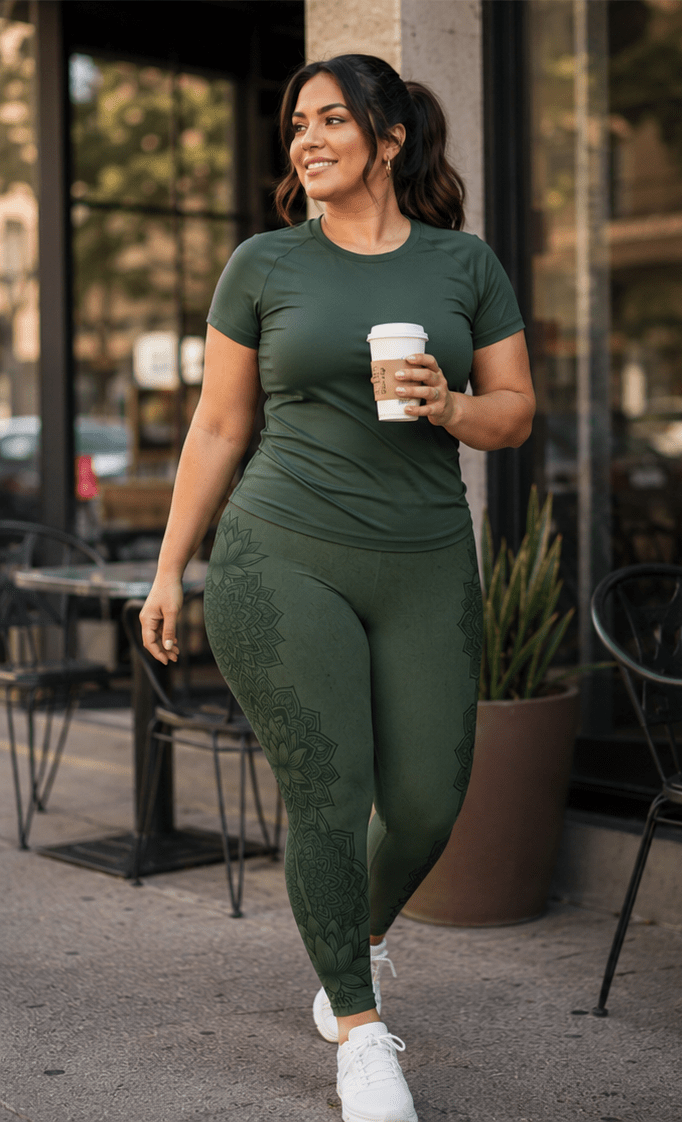 Plus Size Zen Mossy Green Mandala Leggings | Raven Quest Apparel - Raven Quest Apparel
