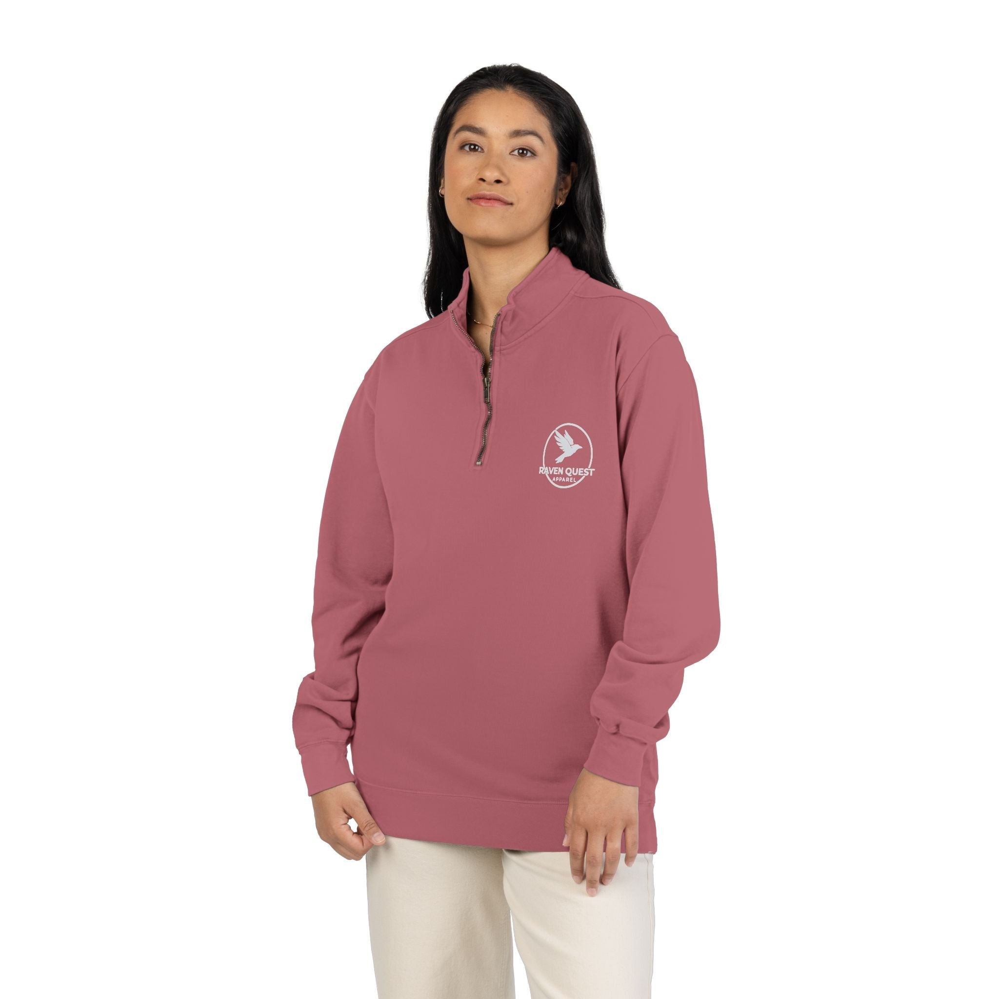 Quarter - Zip Sweatshirt — Minimal Raven Quest Logo Casual Pullover - Raven Quest Apparel
