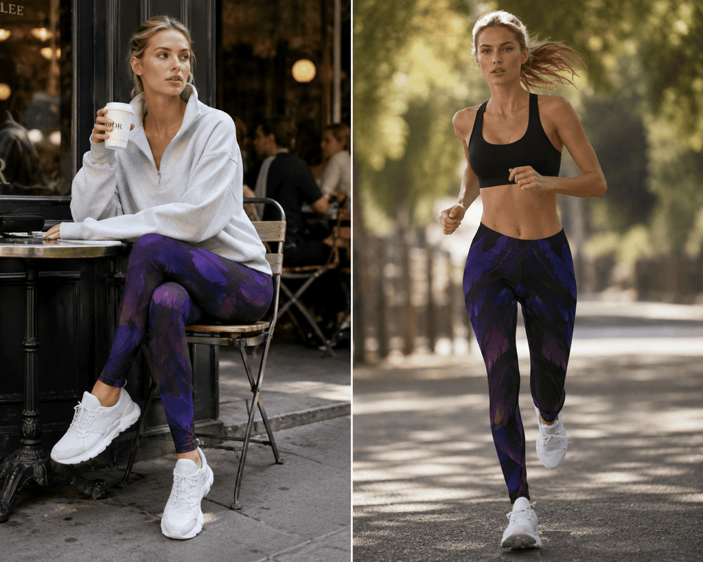 Raven Leggings — Purple Black All - Over - Print | Raven Quest Apparel - Raven Quest Apparel