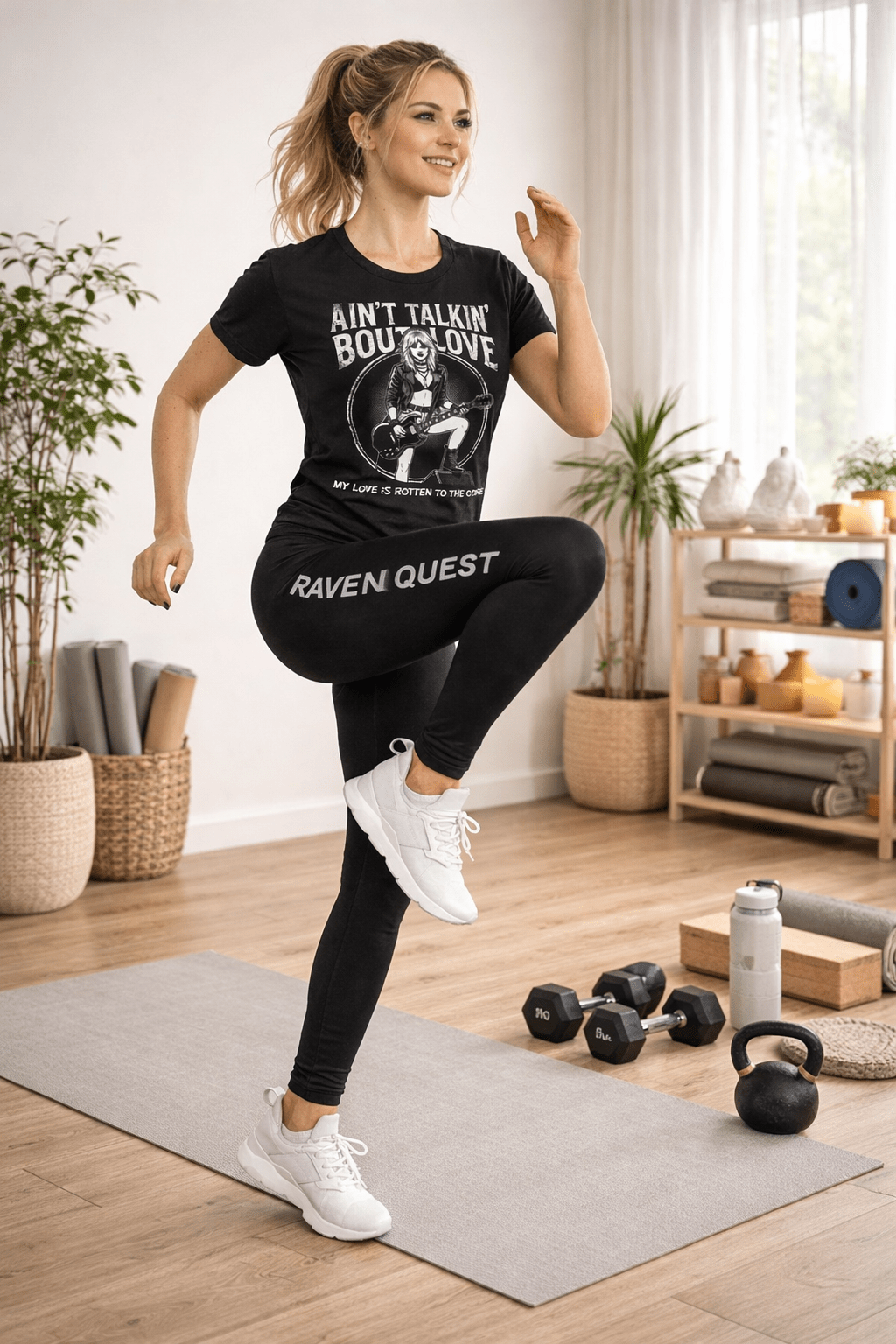 Raven Quest Black Logo Leggings — Women's Graphic Side - Print Activewear - Raven Quest Apparel