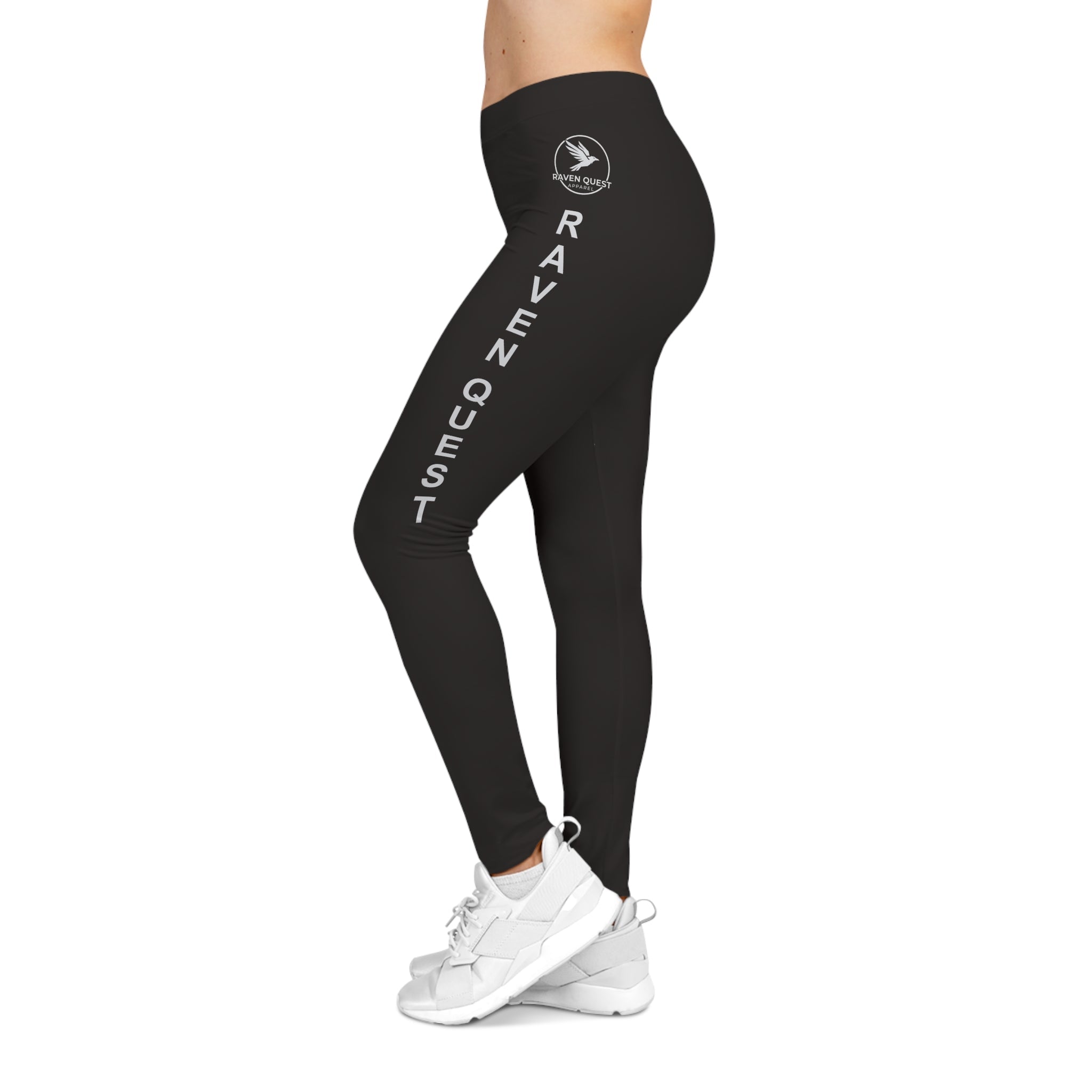 Raven Quest Black Logo Leggings — Women's Graphic Side - Print Activewear - Raven Quest Apparel