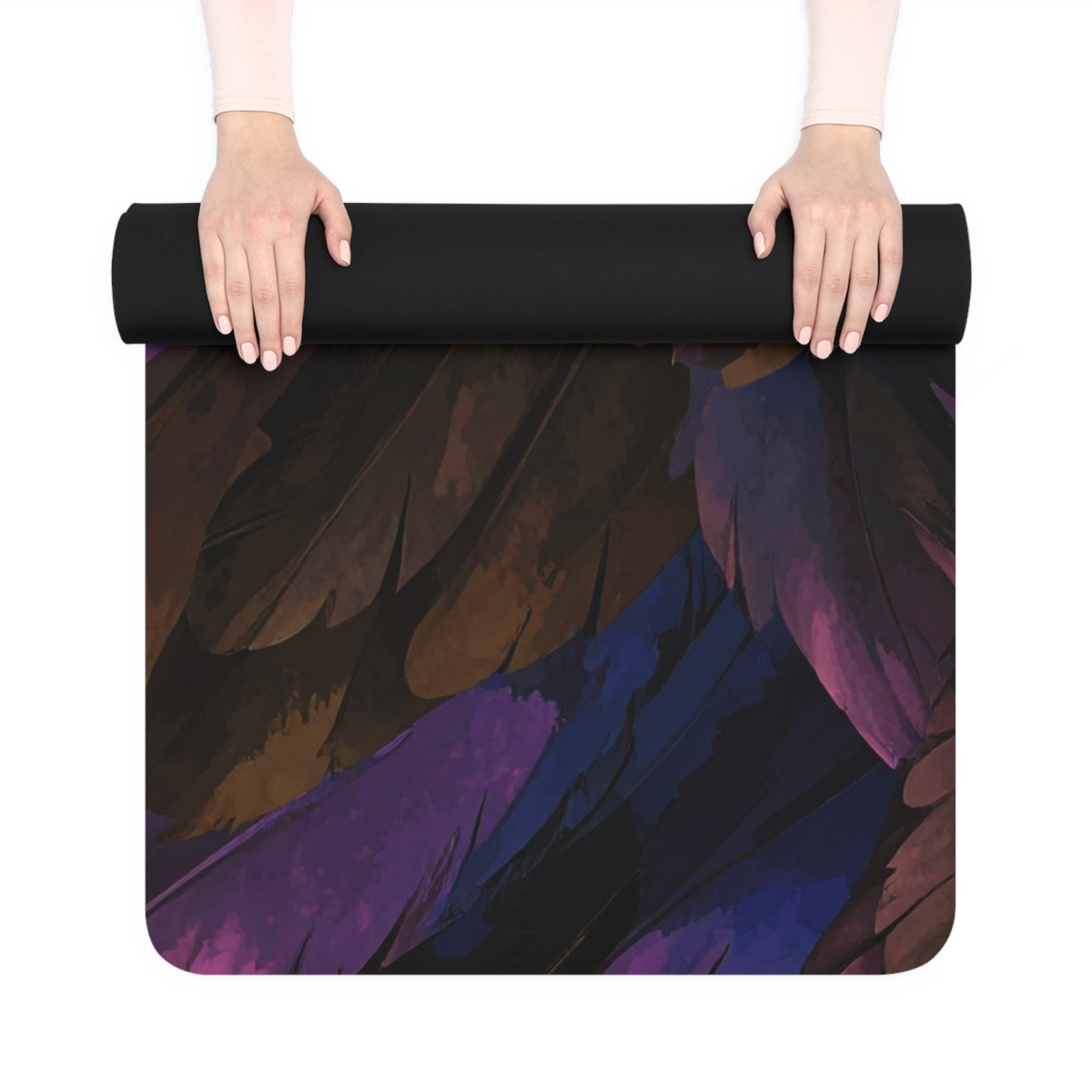 Raven Quest Feather - Pattern Rubber Yoga Mat — Non - Slip Exercise Mat with Logo - Raven Quest Apparel