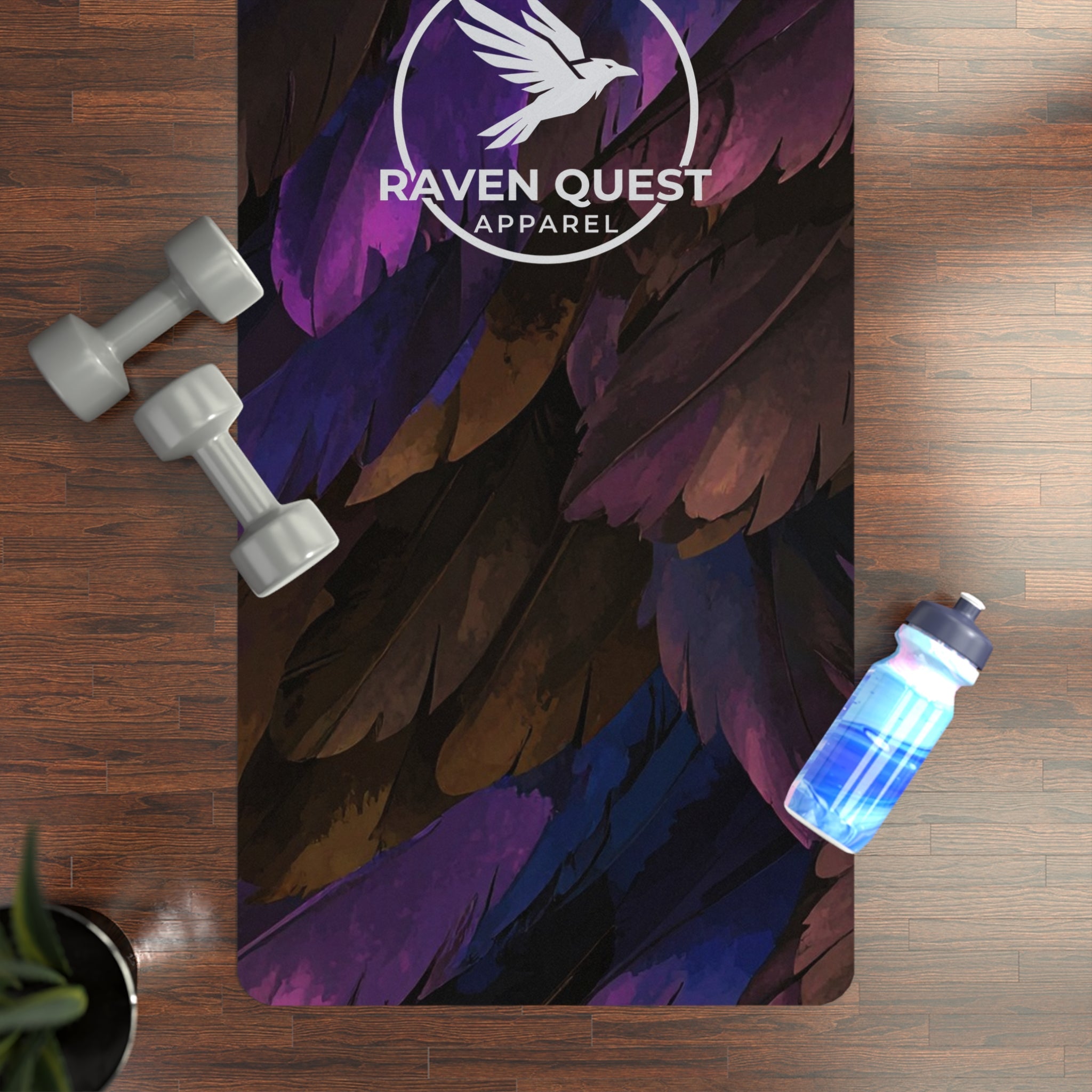 Raven Quest Feather - Pattern Rubber Yoga Mat — Non - Slip Exercise Mat with Logo - Raven Quest Apparel