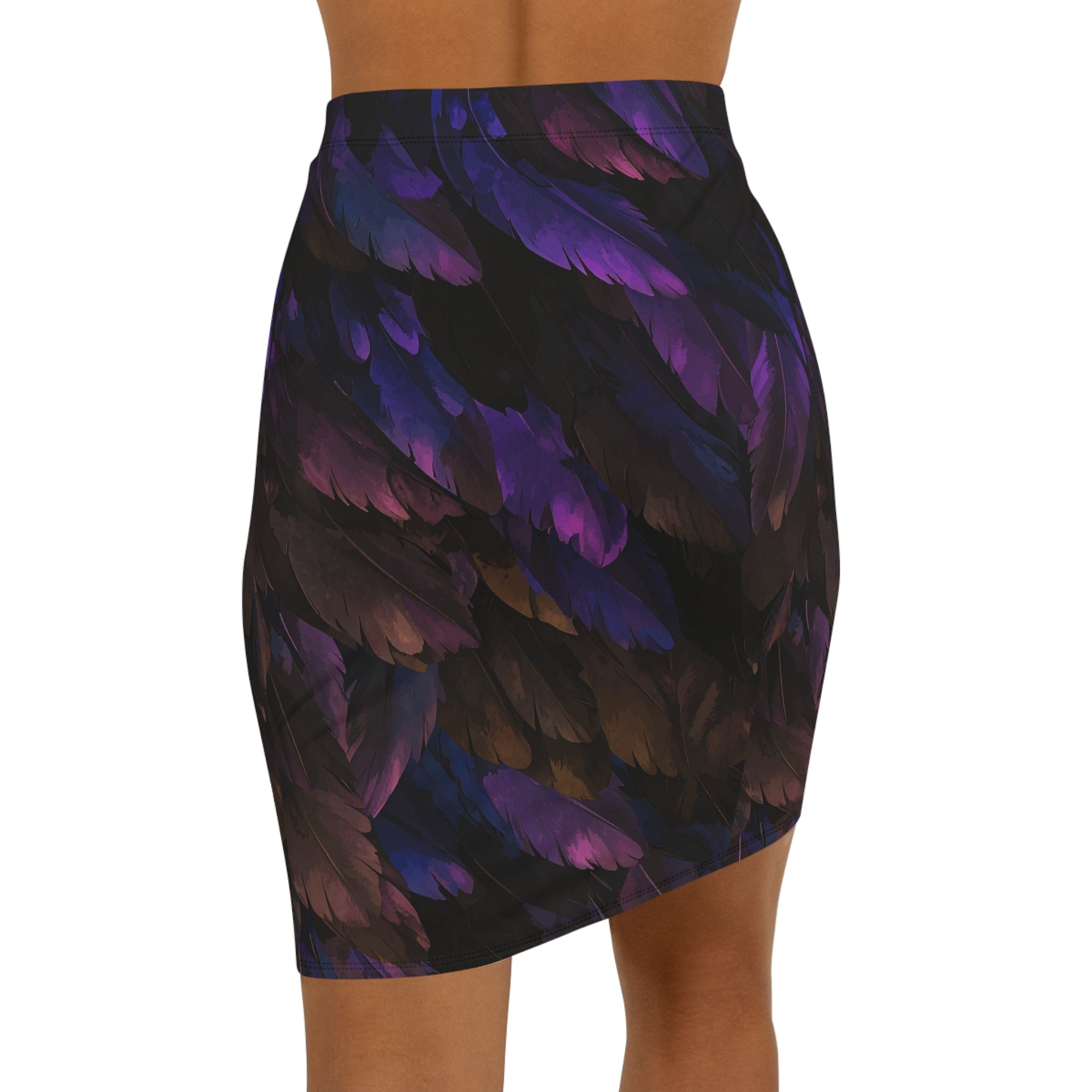 Raven Twilight Pencil Skirt — Purple Black Feather Print - Raven Quest Apparel