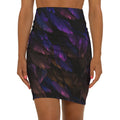 Raven Twilight Pencil Skirt — Purple Black Feather Print - Raven Quest Apparel