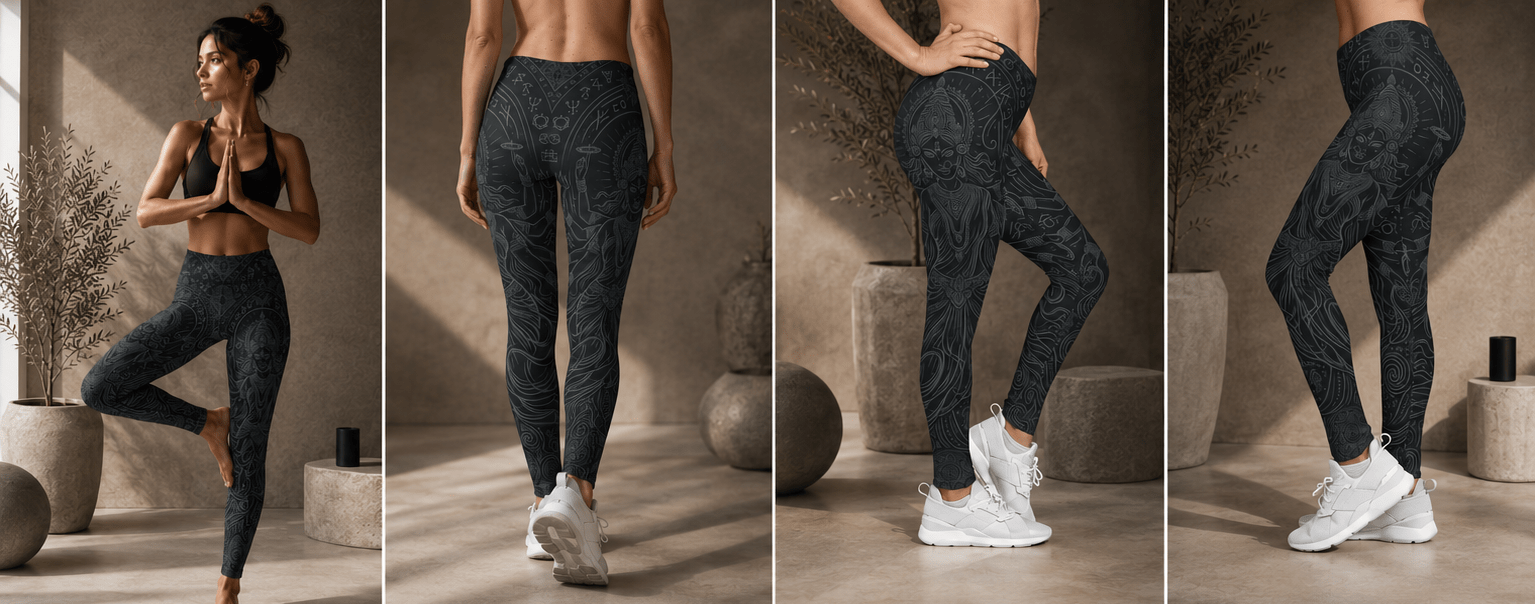 Raven Zen Divine Feminine Goddess Leggings | Sacred Geometry Yoga Pants - Raven Quest Apparel