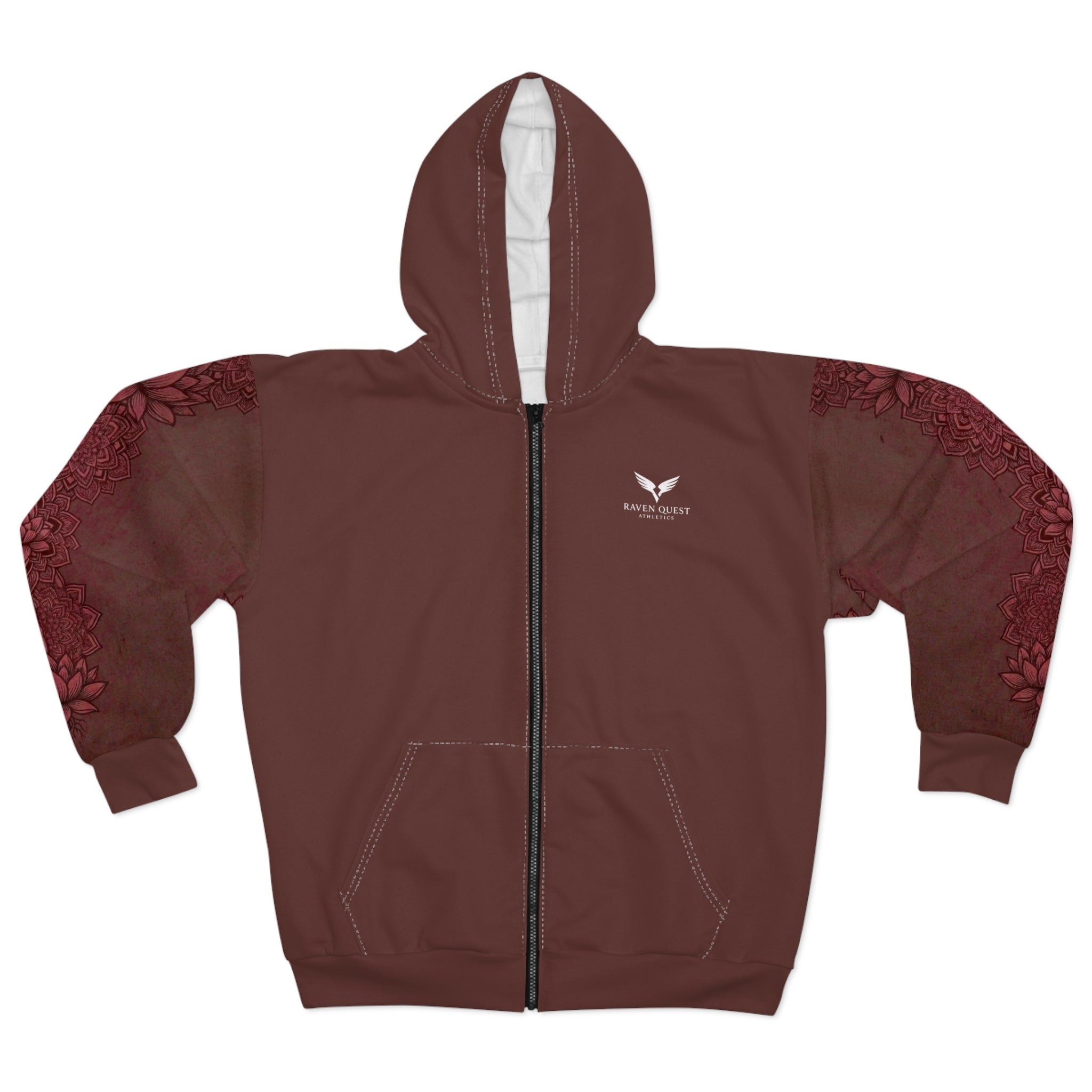 Raven Zen Fire Floral Zip Hoodie — Lotus Sleeve Print - Raven Quest Apparel