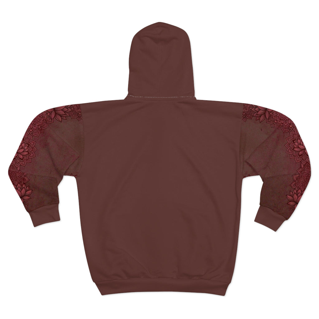 Raven Zen Fire Floral Zip Hoodie — Lotus Sleeve Print - Raven Quest Apparel