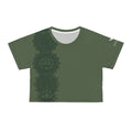 Raven Zen Moss Lotus Mandala Crop Tee — Olive Green Spiritual Yoga Top - Raven Quest Apparel