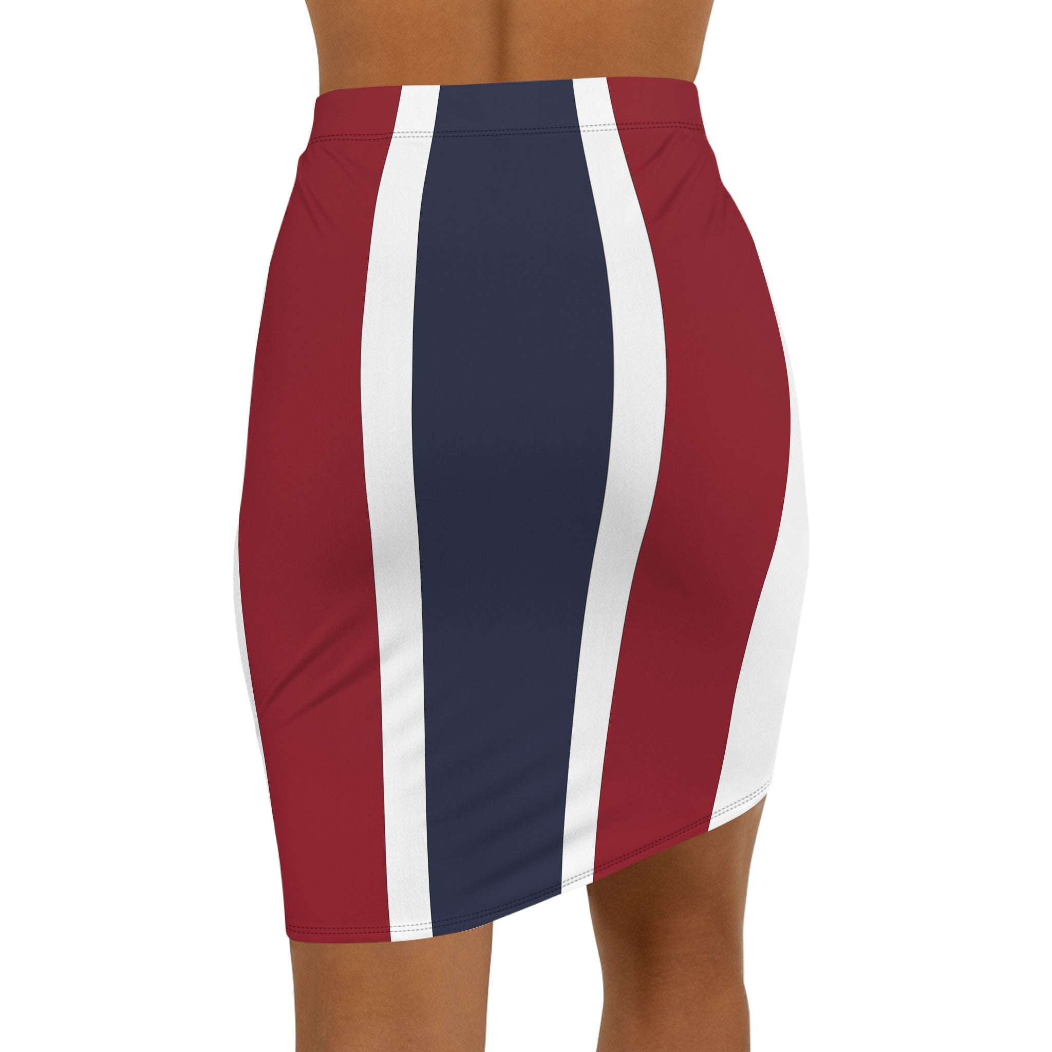 Red White and Blue Pencil Skirt — Women's Mid - Waist Slim Fit - Raven Quest Apparel