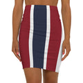 Red White and Blue Pencil Skirt — Women's Mid - Waist Slim Fit - Raven Quest Apparel