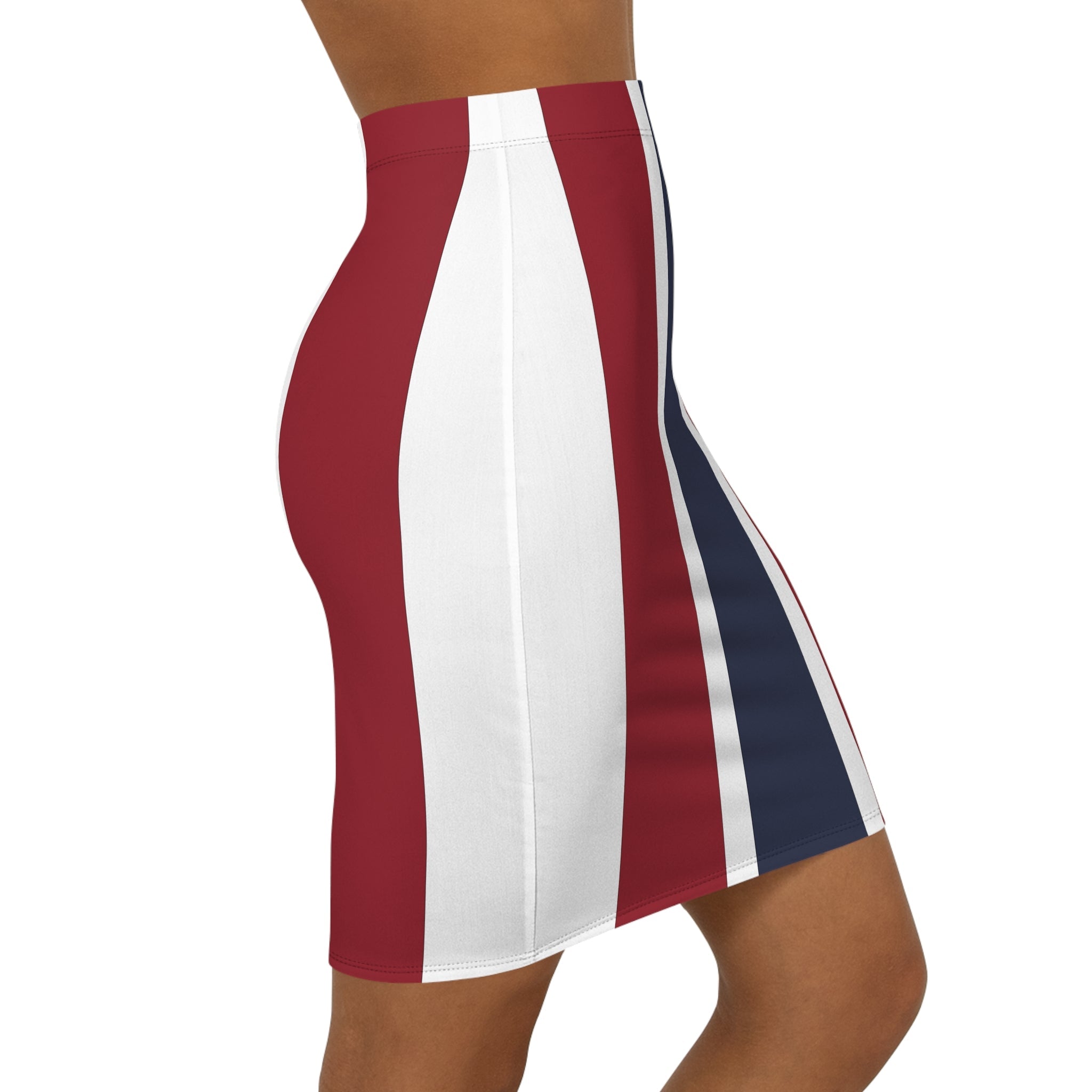 Red White and Blue Pencil Skirt — Women's Mid - Waist Slim Fit - Raven Quest Apparel