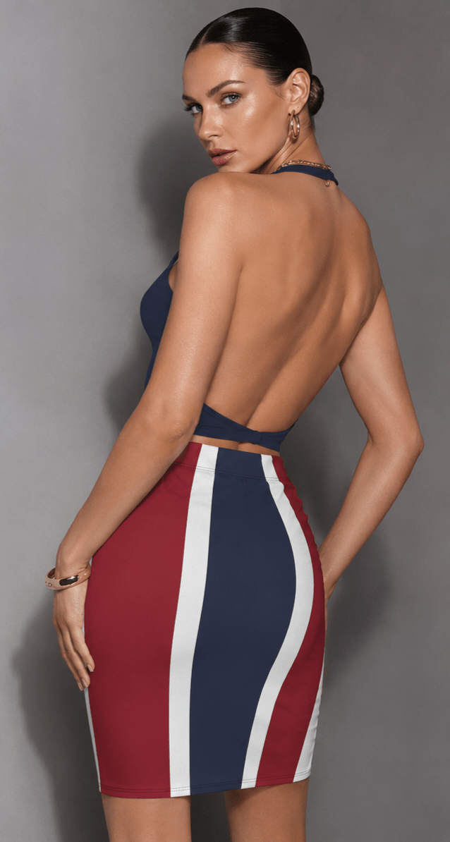 Red White and Blue Pencil Skirt — Women's Mid - Waist Slim Fit - Raven Quest Apparel