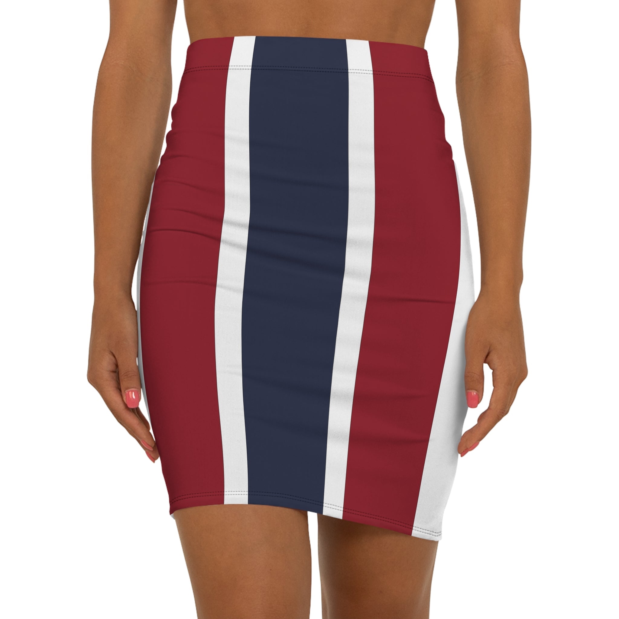 Red White and Blue Pencil Skirt — Women's Mid - Waist Slim Fit - Raven Quest Apparel