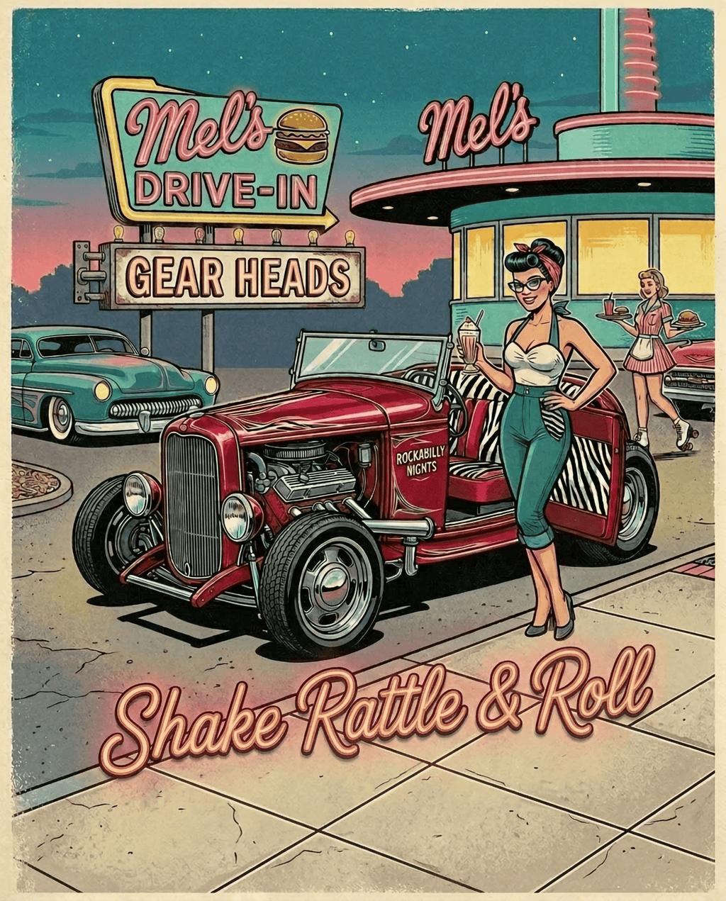 Retro Diner Hot Rod T-Shirt — Vintage 1950s Car & Pin - Up Tee - Raven Quest Apparel