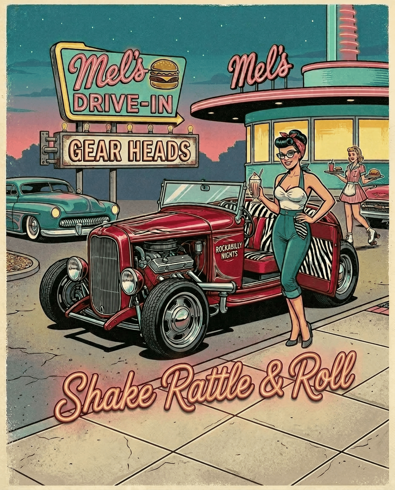 Retro Diner Hot Rod T-Shirt — Vintage 1950s Car & Pin - Up Tee - Raven Quest Apparel