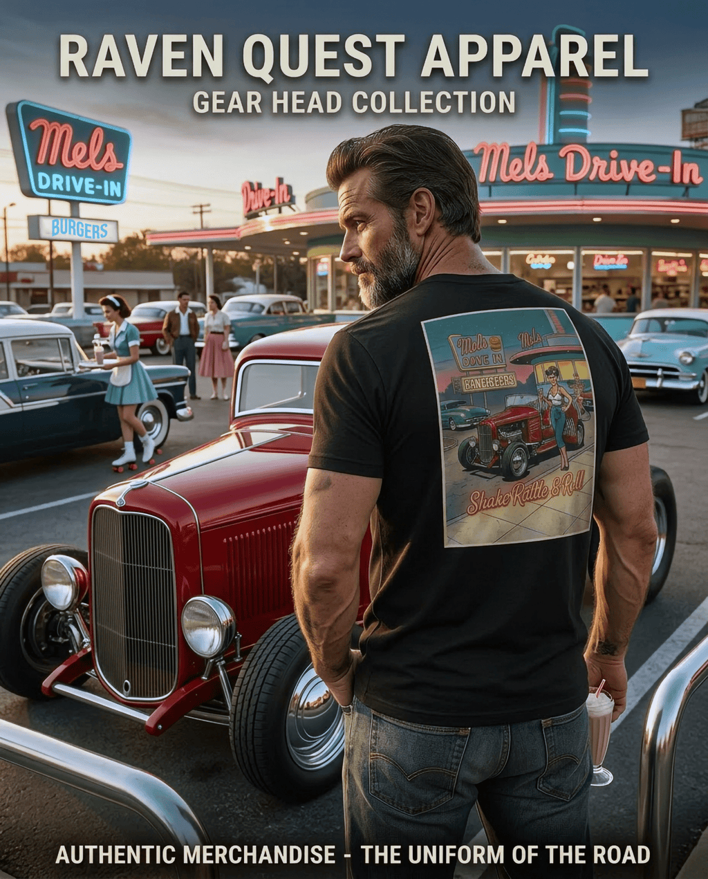 Retro Diner Hot Rod T-Shirt — Vintage 1950s Car & Pin - Up Tee - Raven Quest Apparel