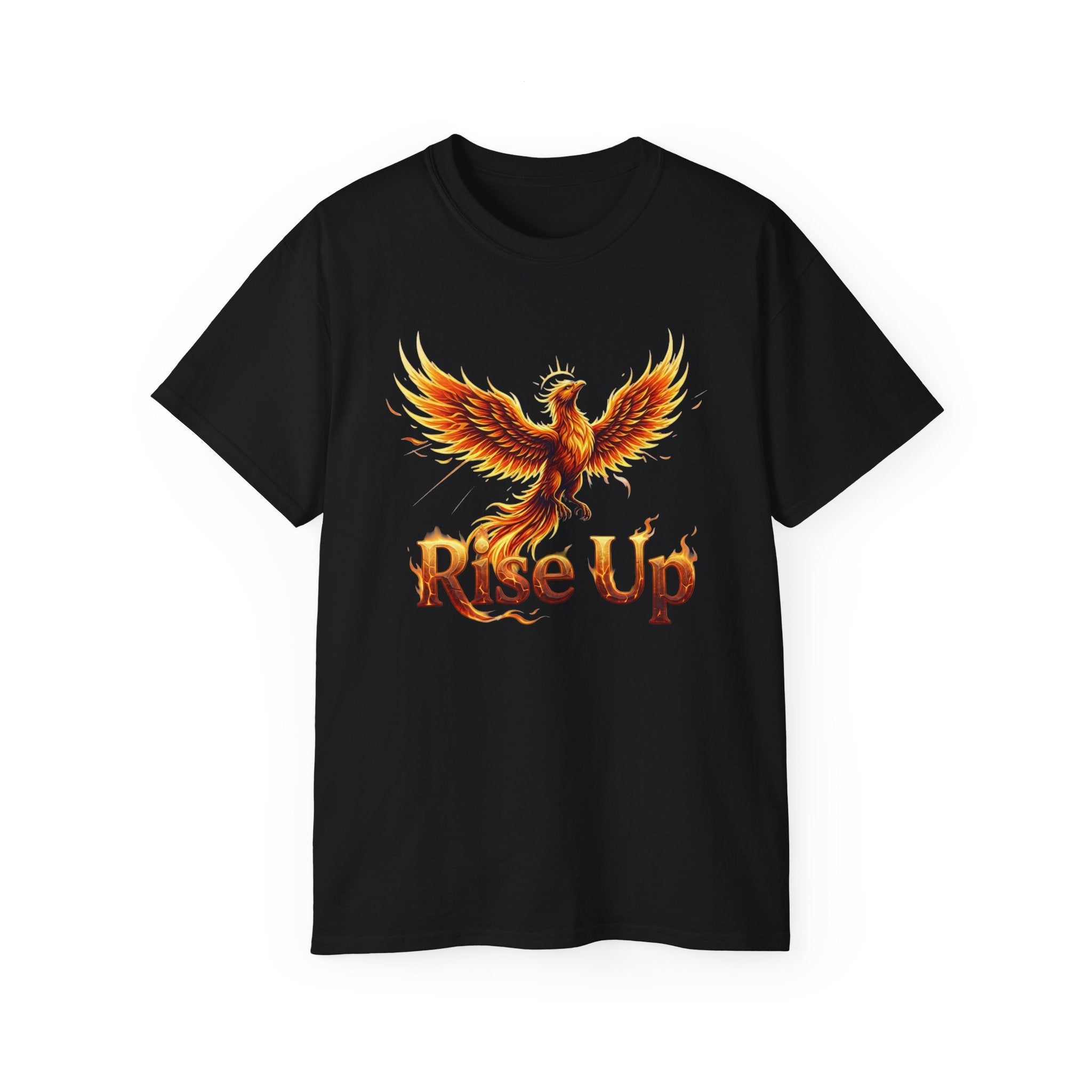 Rise Up Phoenix T-Shirt — Fiery Inspirational Graphic Tee - Raven Quest Apparel