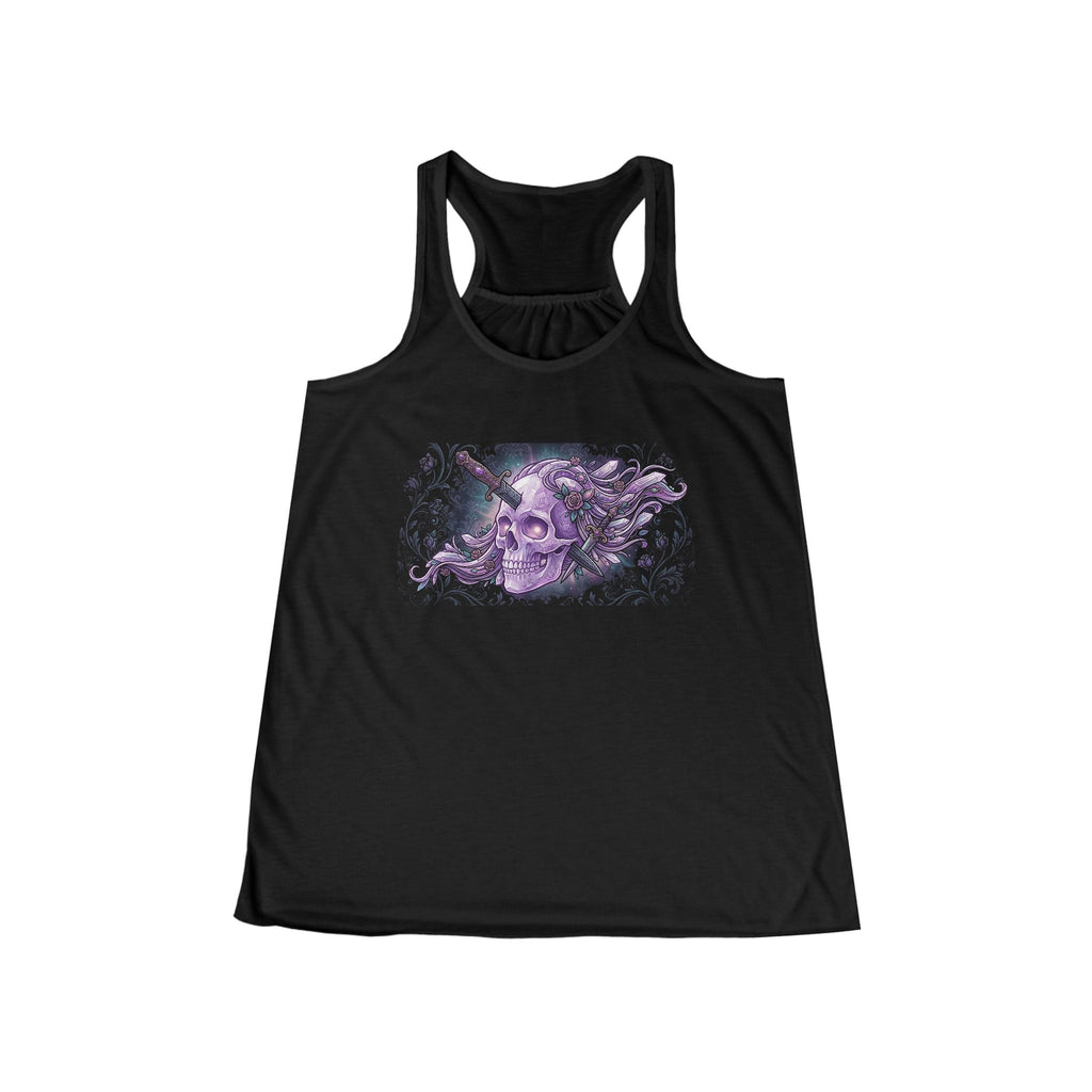 Skull & Moon Floral Racerback Tank — Gothic Purple Skull Graphic Women’s Tank - Raven Quest Apparel
