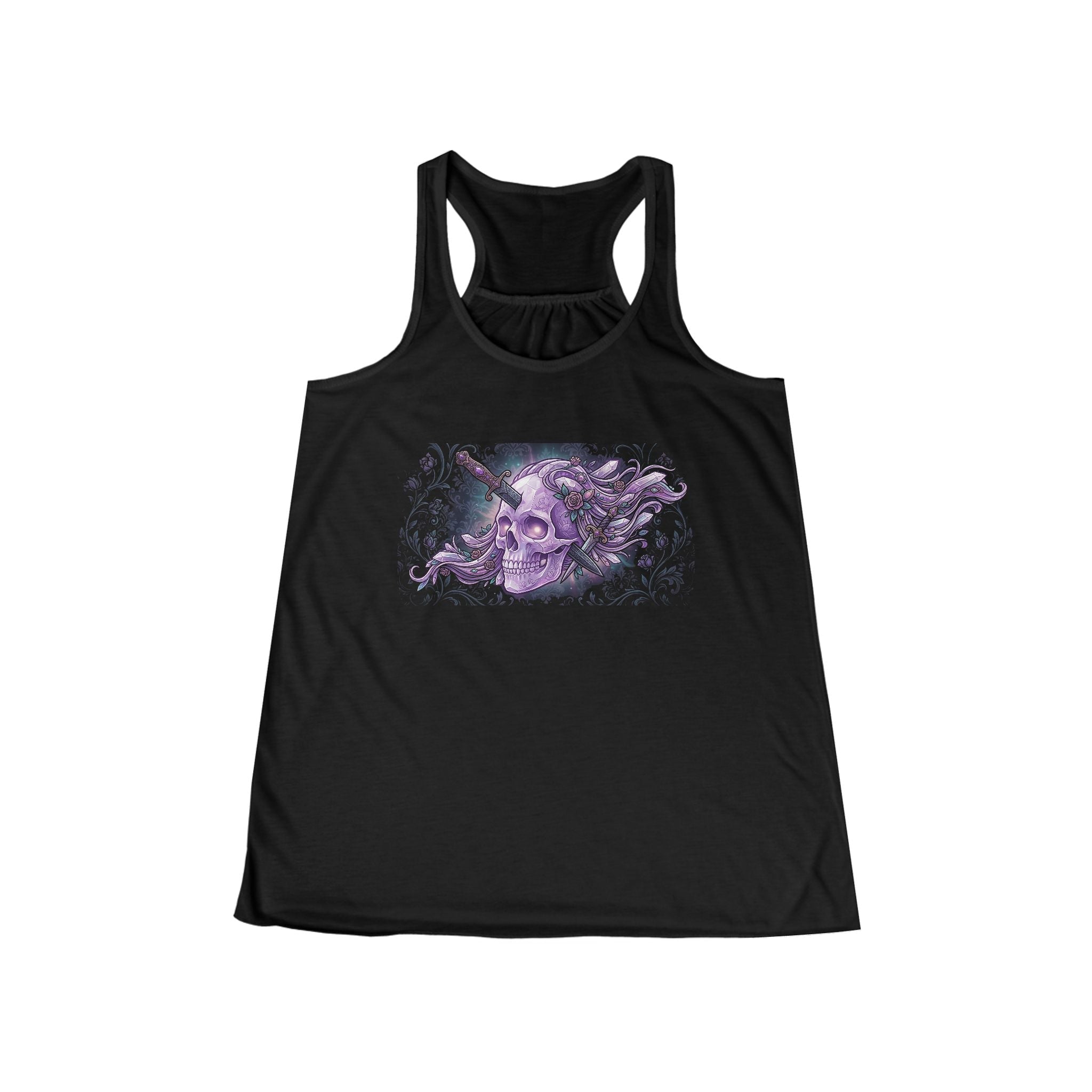 Skull & Moon Floral Racerback Tank — Gothic Purple Skull Graphic Women’s Tank - Raven Quest Apparel