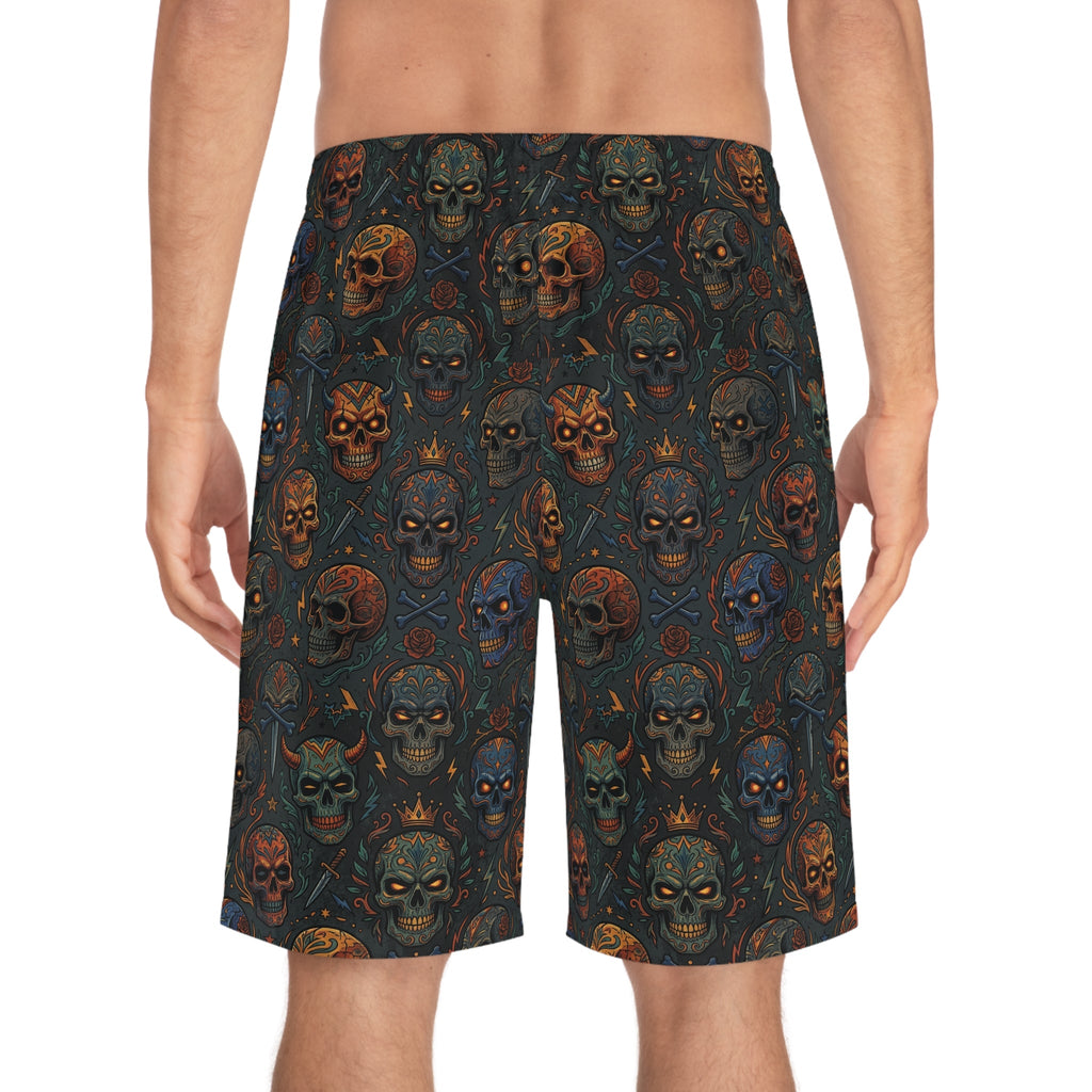 Skull Pattern Men’s Board Shorts — Dark Horror AOP Beachwear - Raven Quest Apparel