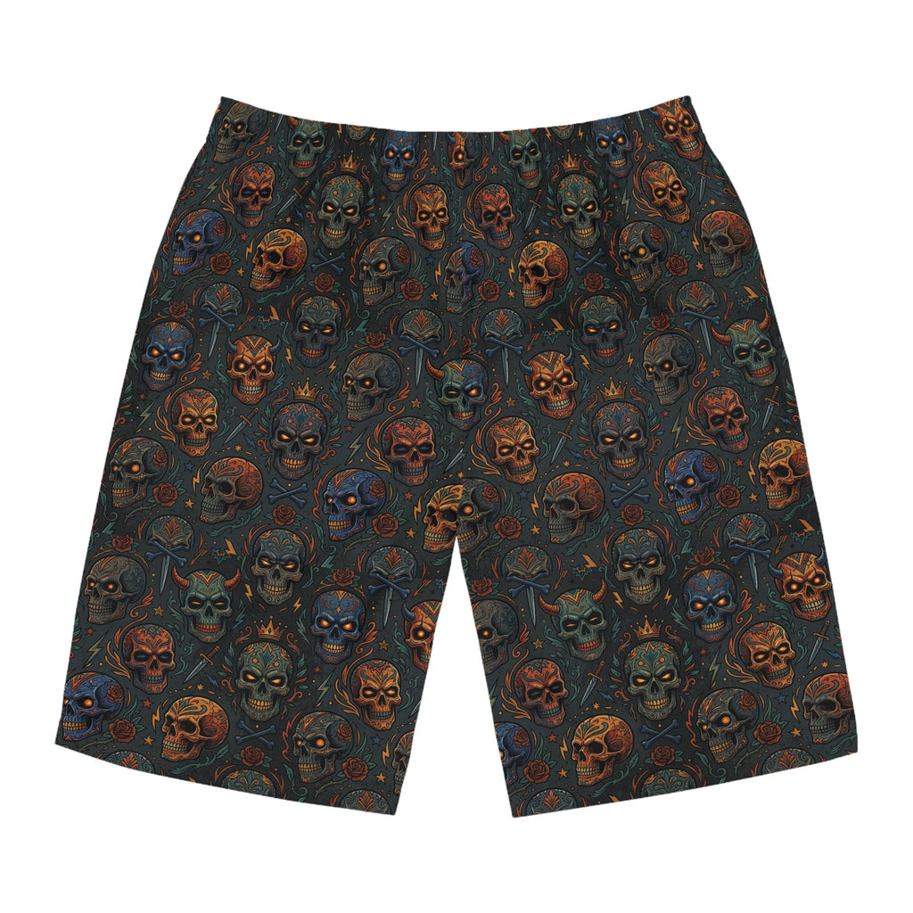 Skull Pattern Men’s Board Shorts — Dark Horror AOP Beachwear - Raven Quest Apparel