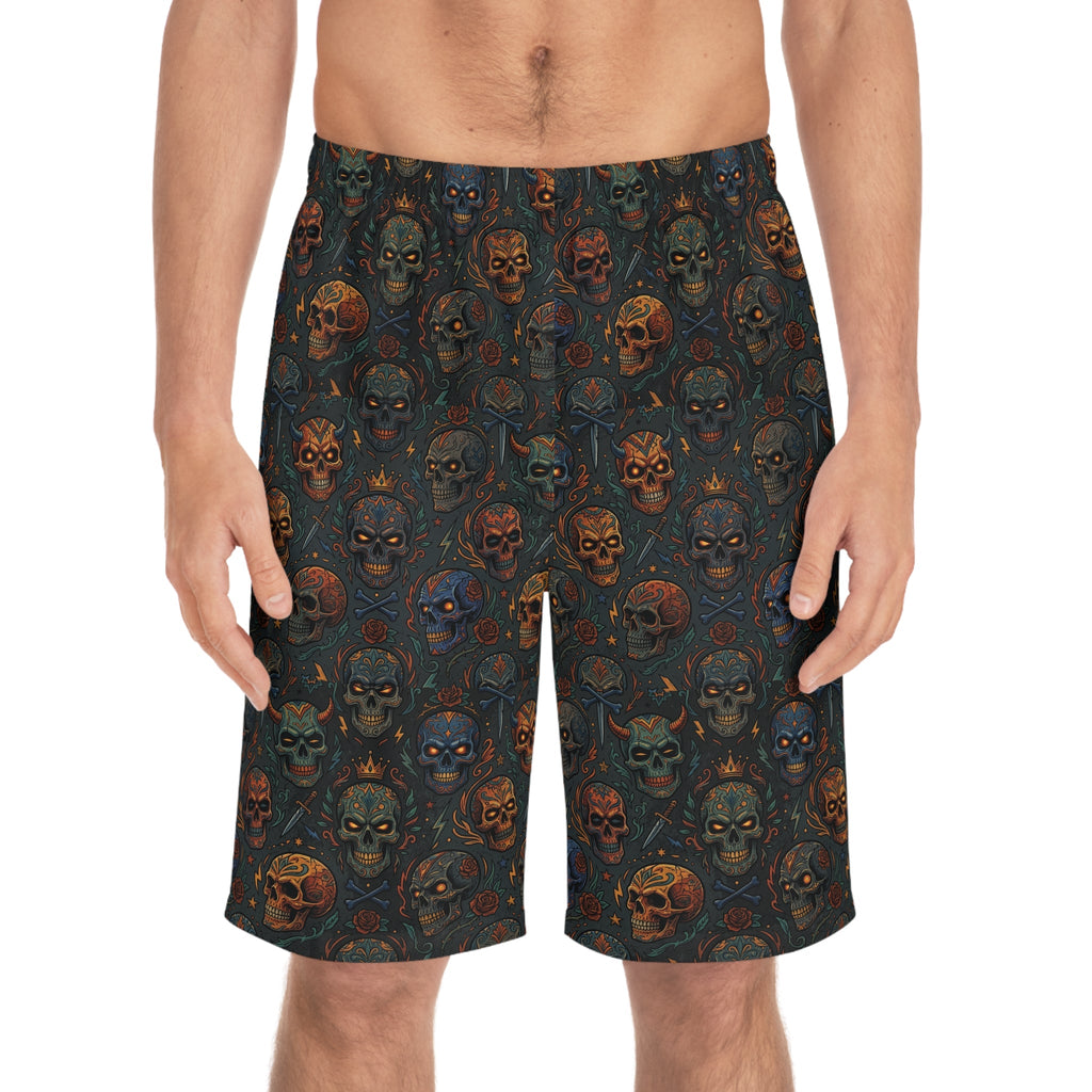Skull Pattern Men’s Board Shorts — Dark Horror AOP Beachwear - Raven Quest Apparel