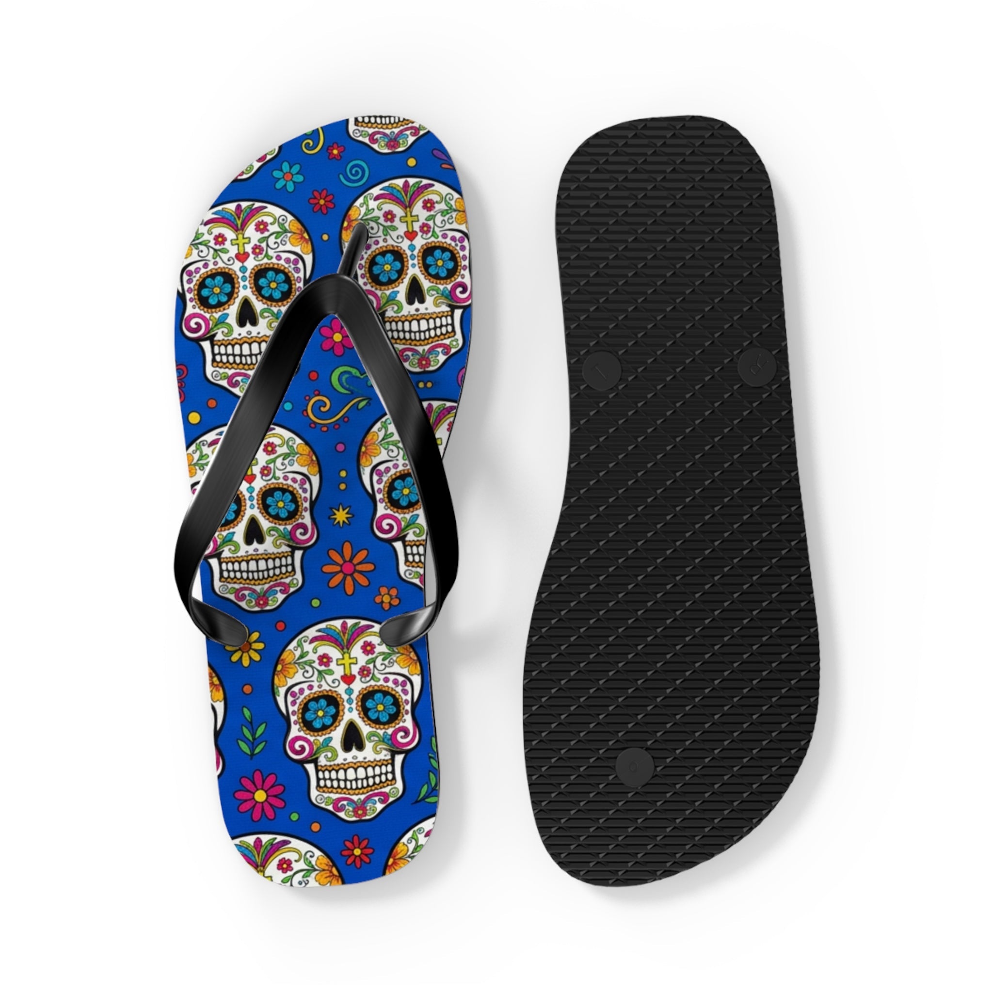 Sugar Skull Flip Flops — Colorful Day of the Dead Sandals - Raven Quest Apparel