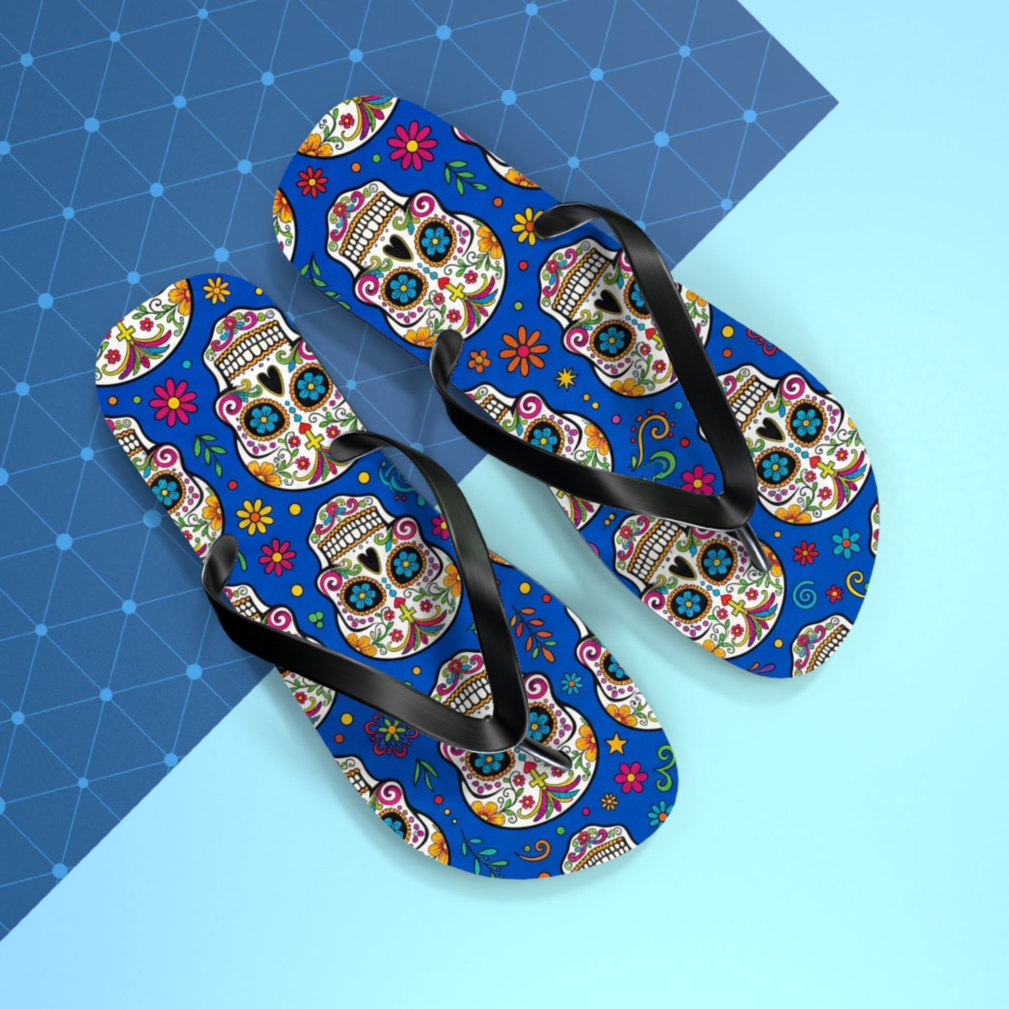 Sugar Skull Flip Flops — Colorful Day of the Dead Sandals - Raven Quest Apparel