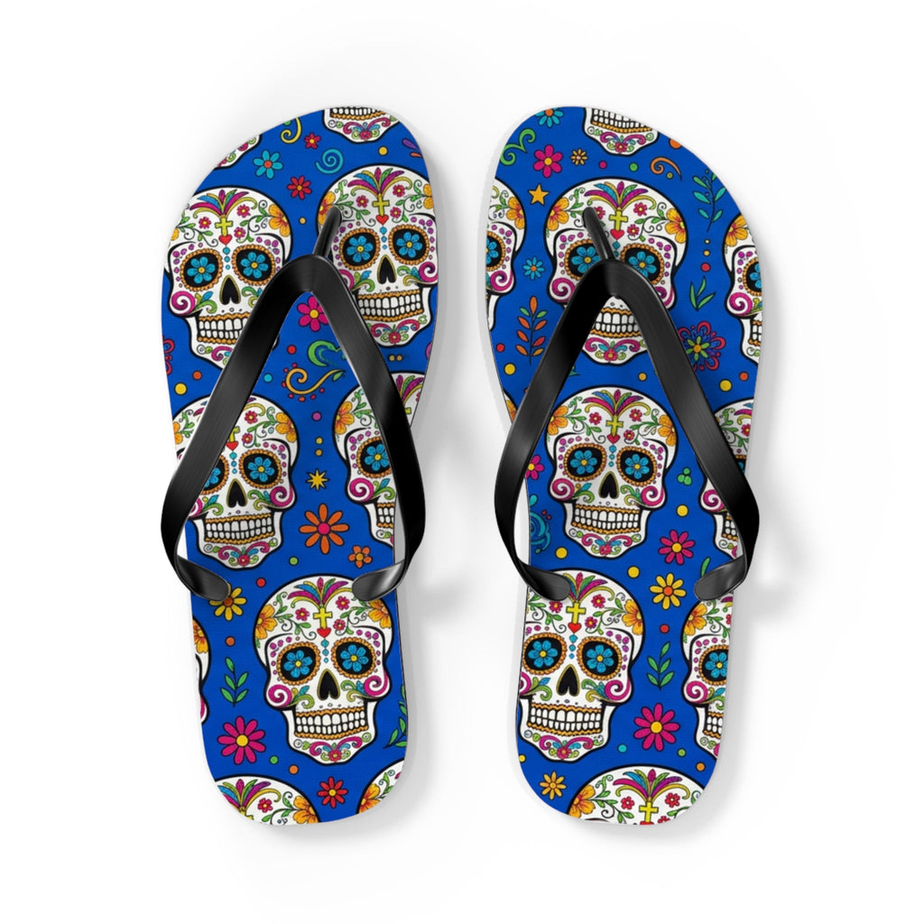 Sugar Skull Flip Flops — Colorful Day of the Dead Sandals - Raven Quest Apparel