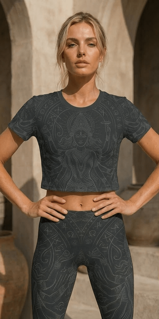 The Devine Goddess Crop Tee — Dark Mystic All-Over Print - Raven Quest Apparel