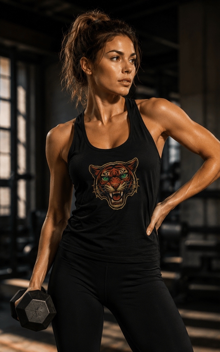 Tiger Mandala Racerback Tank Top — Women's Flowing Graphic Tank - Raven Quest Apparel