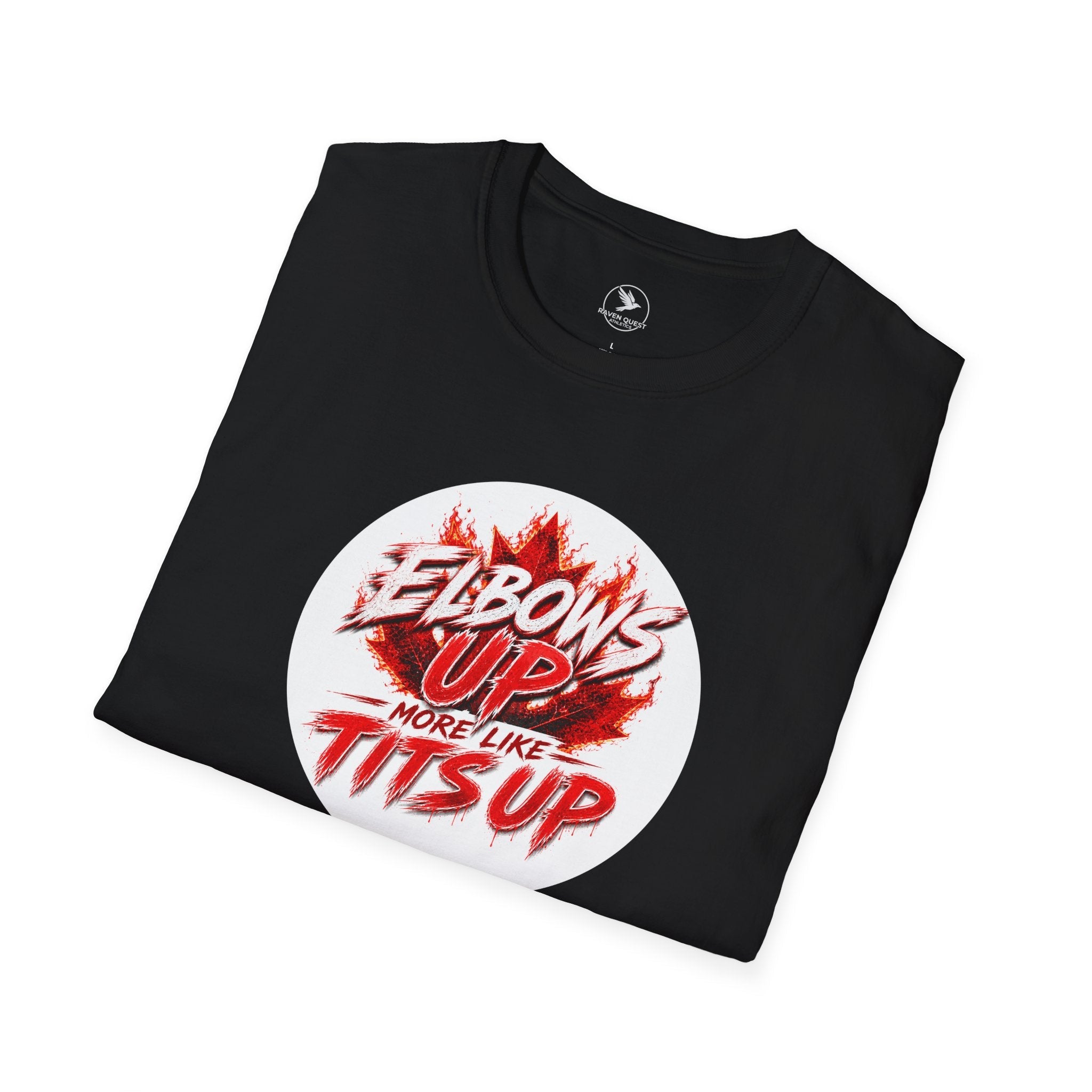 T‑Shirt — “Elbows Up More Like Tits Up” Bold Graphic Tee - Raven Quest Apparel