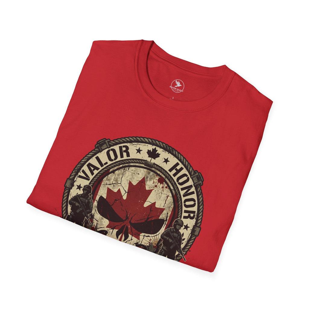 Valor & Honor Canadian Maple Skull T-Shirt — "Lest We Forget" Memorial Tee - Raven Quest Apparel
