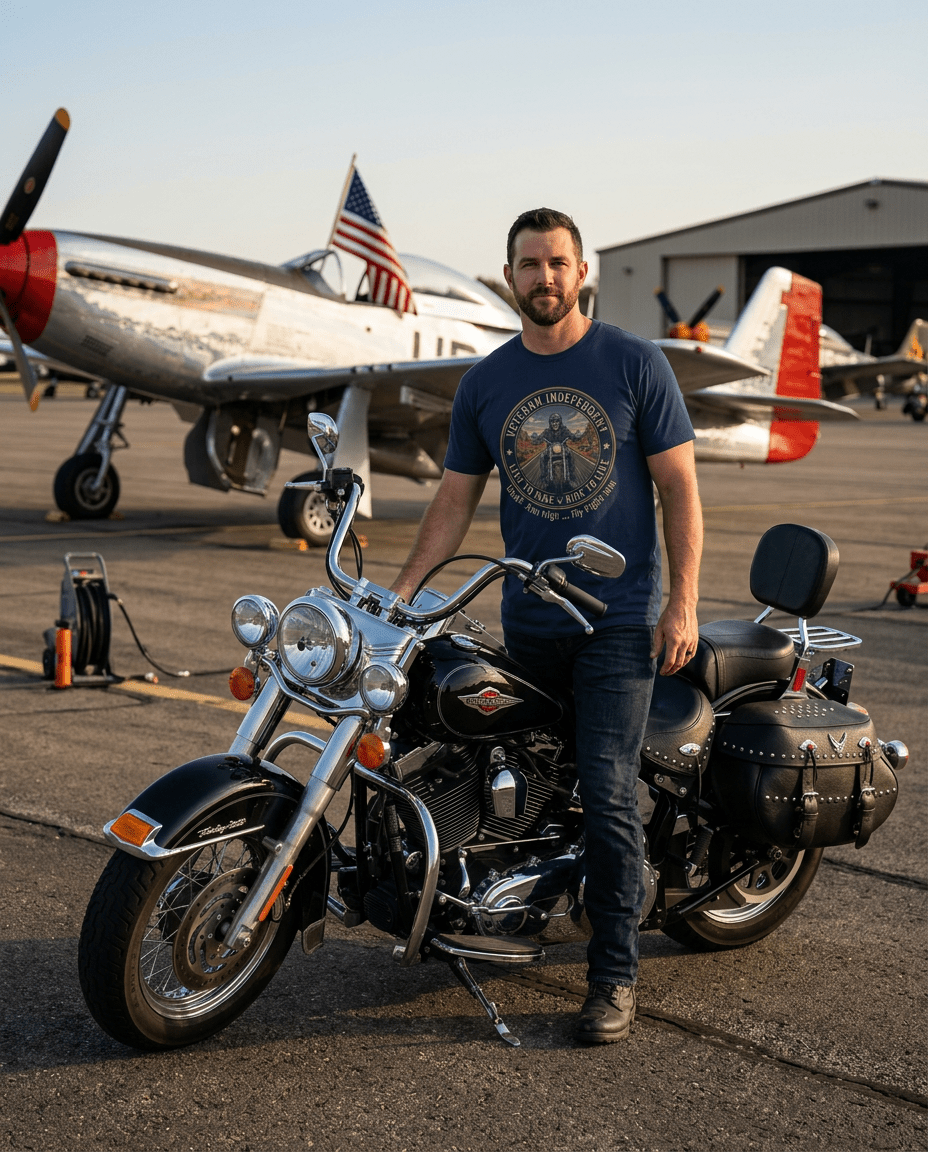 Veteran Independent Motorcycle T-Shirt – "Live to Ride, Ride to Live" USAF Tribute - Raven Quest Apparel