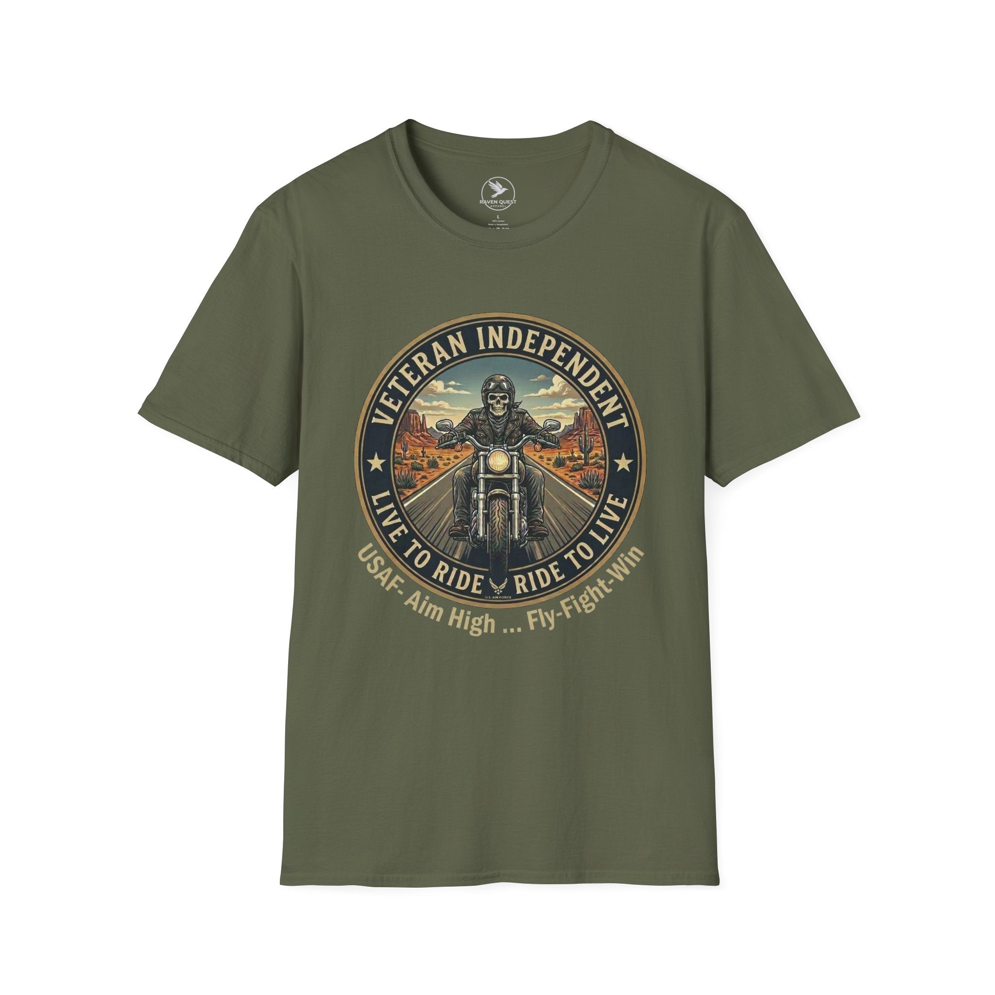 Veteran Independent Motorcycle T-Shirt – "Live to Ride, Ride to Live" USAF Tribute - Raven Quest Apparel