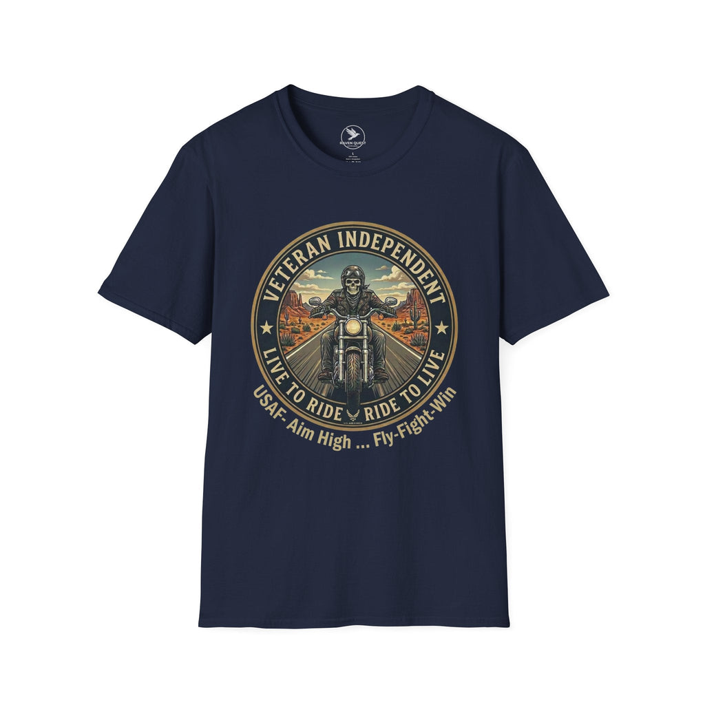 Veteran Independent Motorcycle T-Shirt – "Live to Ride, Ride to Live" USAF Tribute - Raven Quest Apparel