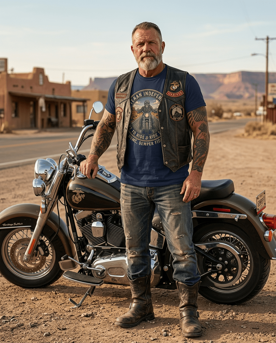 Veteran Independent Motorcycle T-Shirt — "Live to Ride, Ride to Live" USMC Semper Fidelis - Raven Quest Apparel